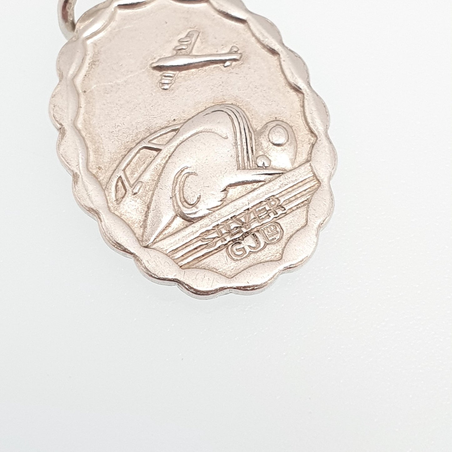 GEORG JENSEN Vintage Sterling Silver St Christopher Pendant Necklace Car Plane Oval Double Sided Necklace Saint Jewellery Jewelry Men Women