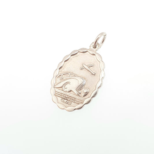 GEORG JENSEN Vintage Sterling Silver St Christopher Pendant Necklace Car Plane Oval Double Sided Necklace Saint Jewellery Jewelry Men Women