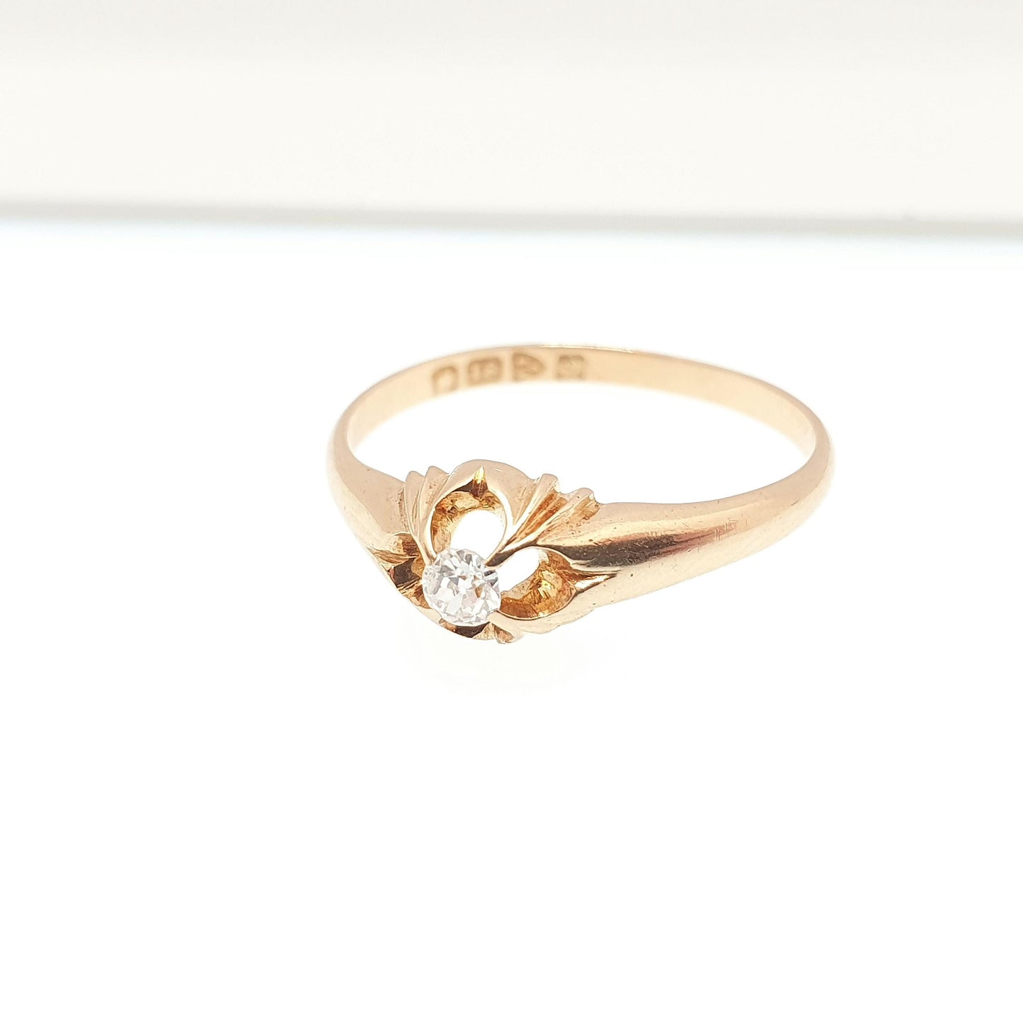 Antique 18k 18ct Gold Diamond Gypsy Ring Solitaire Natural Old Cut 1916 Hallmark Solid 750 Engagement Wedding Vintage