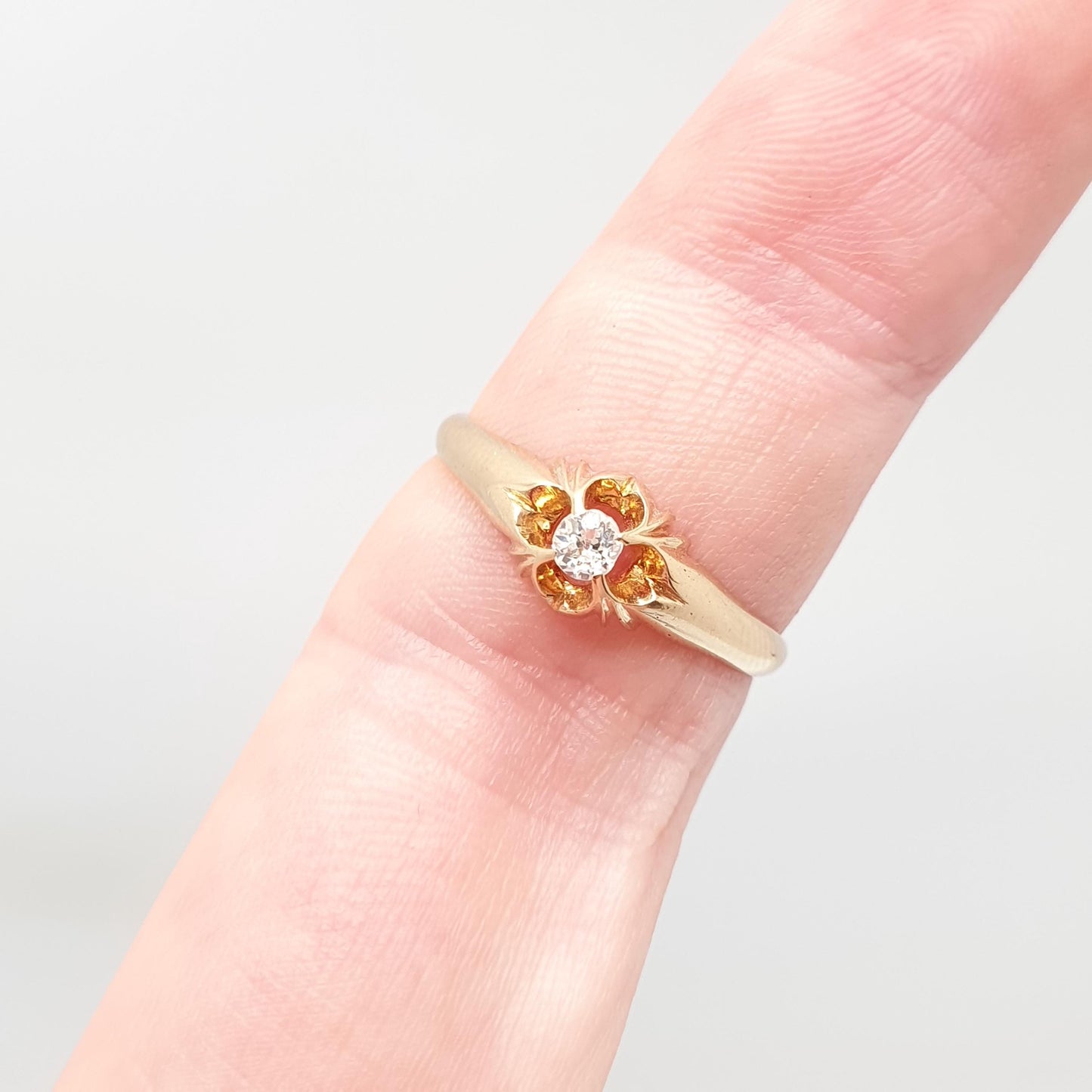 Antique 18k 18ct Gold Diamond Gypsy Ring Solitaire Natural Old Cut 1916 Hallmark Solid 750 Engagement Wedding Vintage