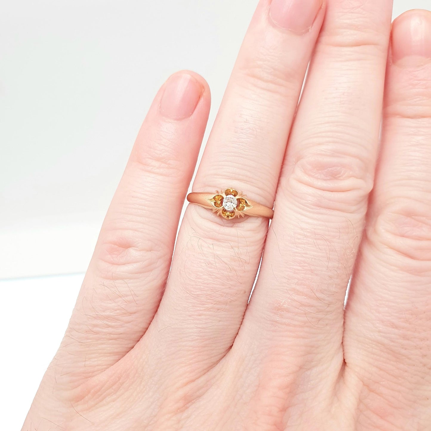 Antique 18k 18ct Gold Diamond Gypsy Ring Solitaire Natural Old Cut 1916 Hallmark Solid 750 Engagement Wedding Vintage