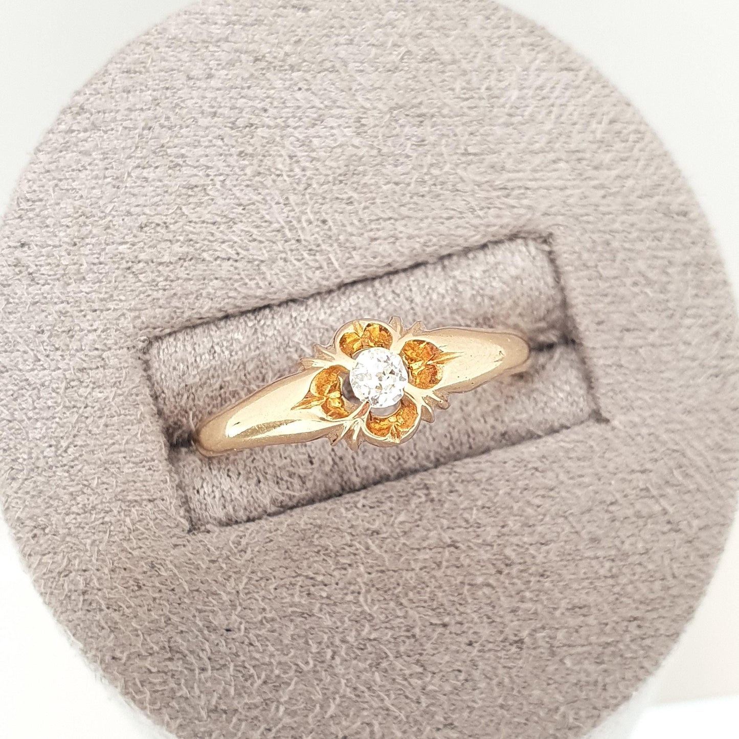 Antique 18k 18ct Gold Diamond Gypsy Ring Solitaire Natural Old Cut 1916 Hallmark Solid 750 Engagement Wedding Vintage