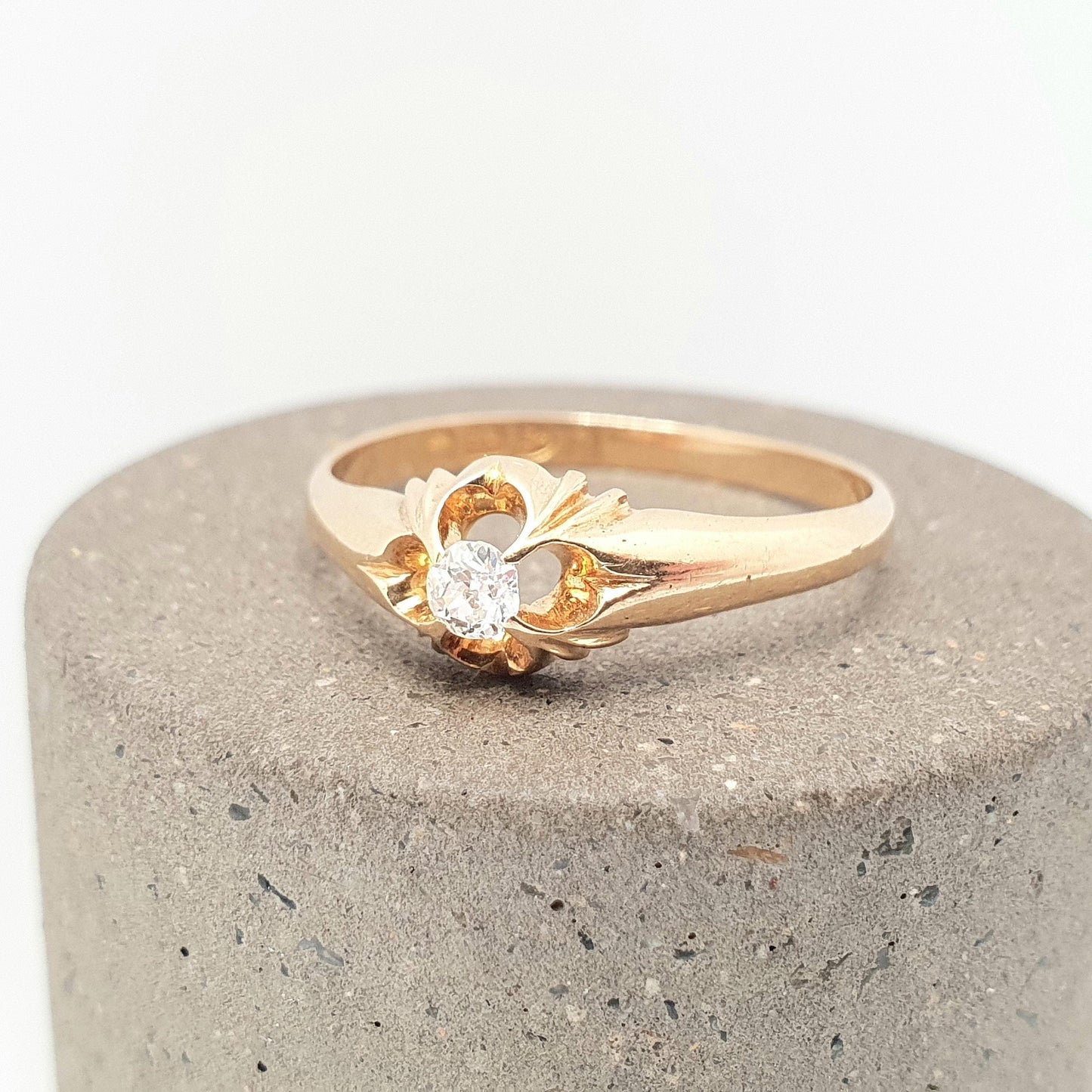Antique 18k 18ct Gold Diamond Gypsy Ring Solitaire Natural Old Cut 1916 Hallmark Solid 750 Engagement Wedding Vintage