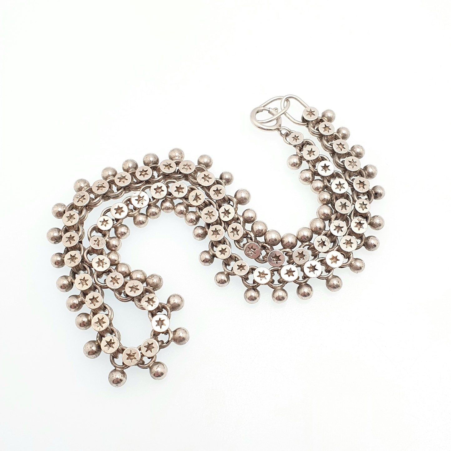 Antique Victorian Solid Silver Collar Necklace Bead & Belcher Bookchain 40cm 30.82g Estate Vintage Jewelry Jewellery