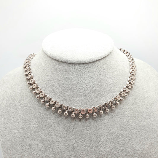 Antique Victorian Solid Silver Collar Necklace Bead & Belcher Bookchain 40cm 30.82g Estate Vintage Jewelry Jewellery