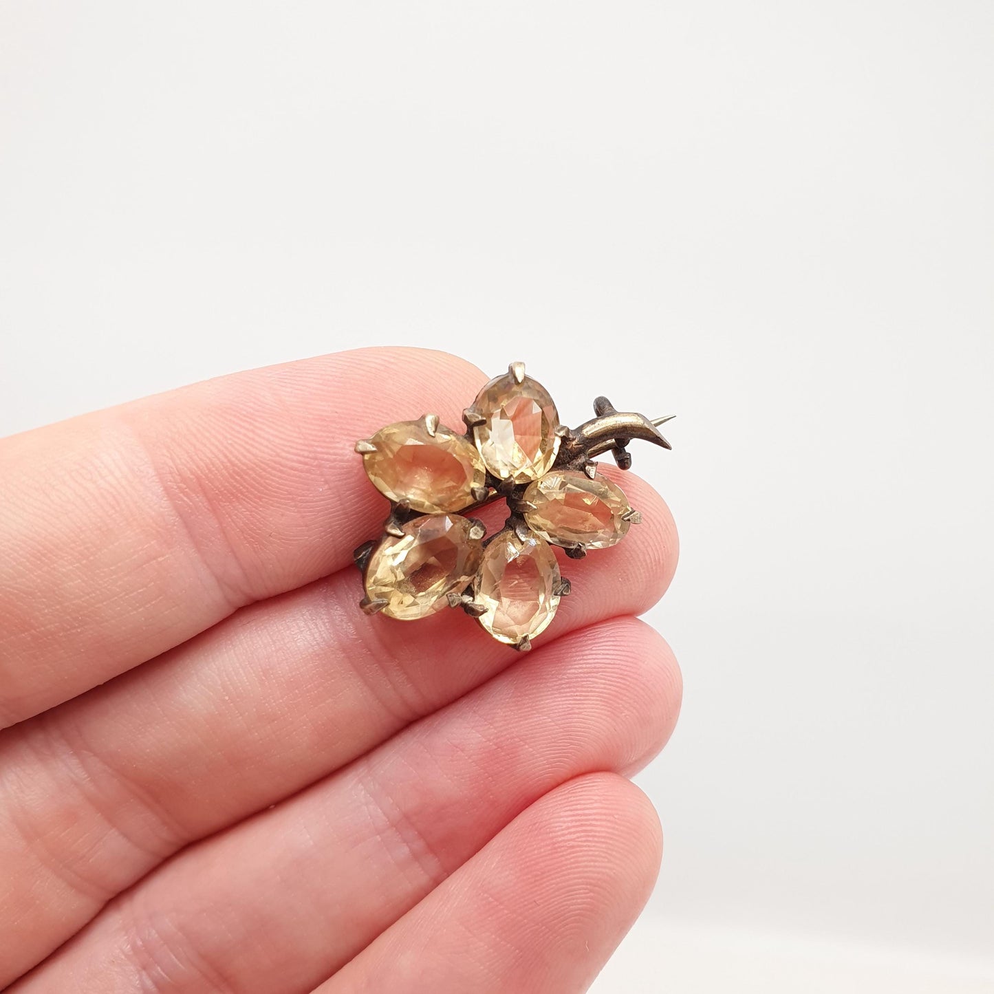 Antique Solid Silver Citrine Flower Brooch Natural Gemstone Gold Gilt Victorian Oval Cut Orange Quartz Pin Vintage 1800s Jewelry Jewellery