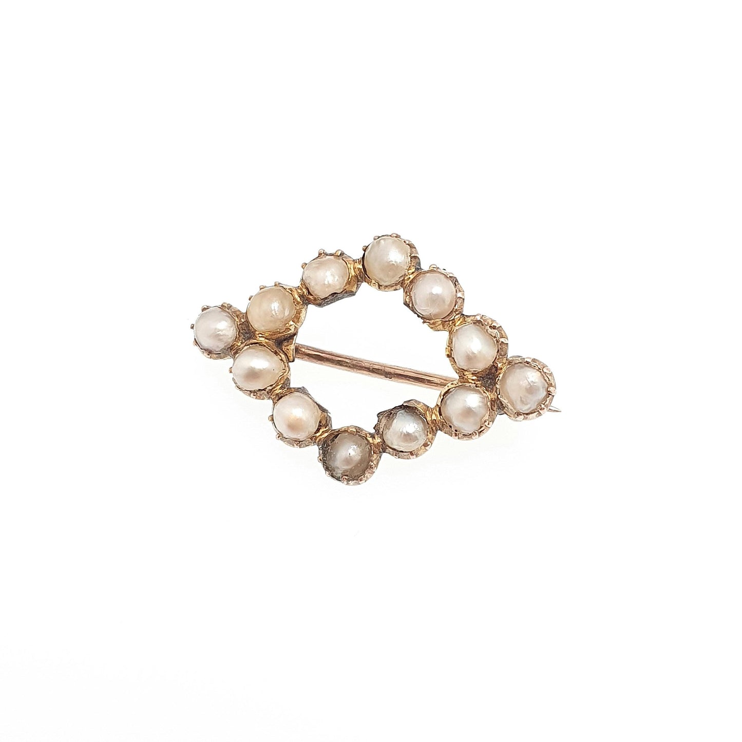 Antique 9k 9ct Gold Seed Pearl Brooch Victorian Pin Kite Shape Solid 375 Natural Pearls Jewelry Jewellery Vintage