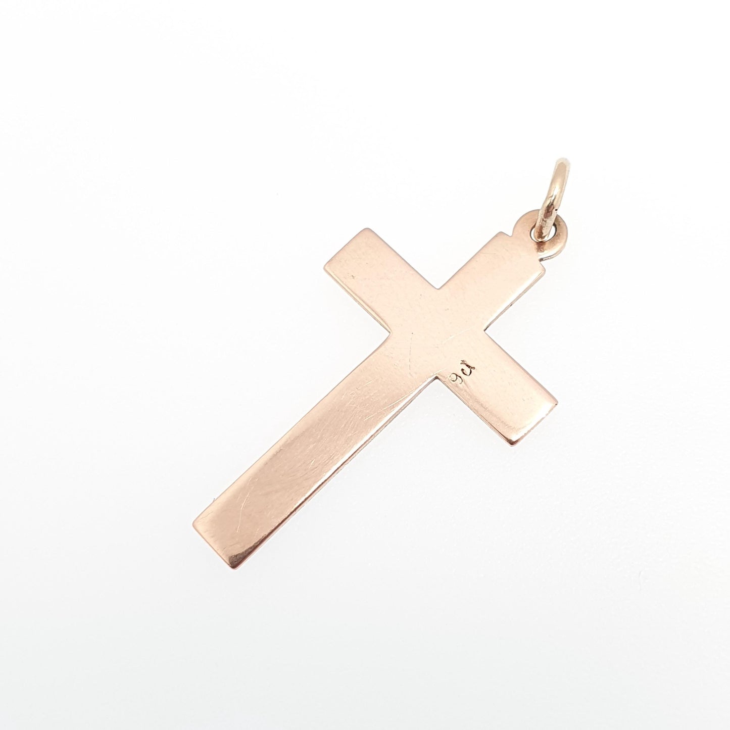 Antique 9ct 9k Rose Gold Crucifix Necklace Cross Pendant Plain Smooth Cruciform Solid 375 Vintage Womens Mens Jewellery Jewelry