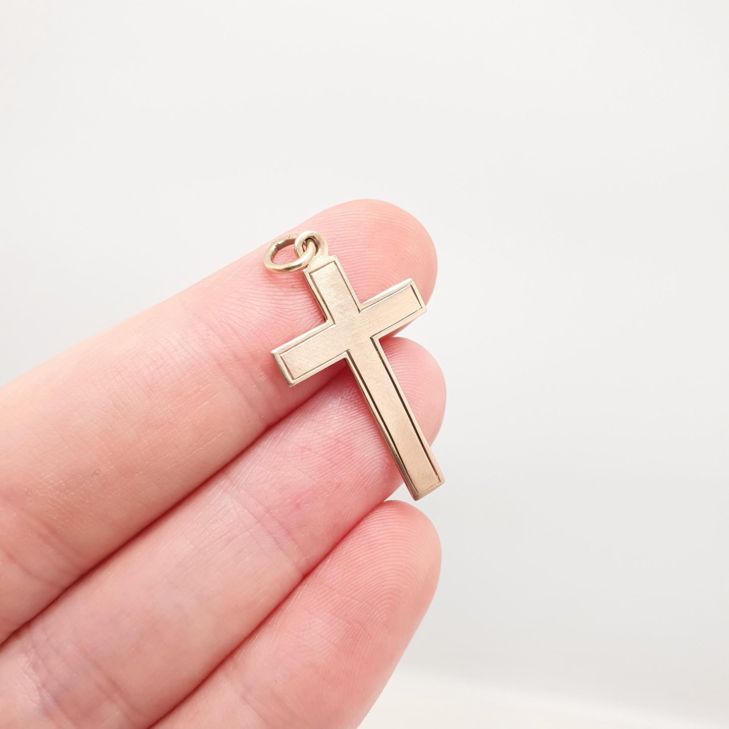 Antique 9ct 9k Rose Gold Crucifix Necklace Cross Pendant Plain Smooth Cruciform Solid 375 Vintage Womens Mens Jewellery Jewelry