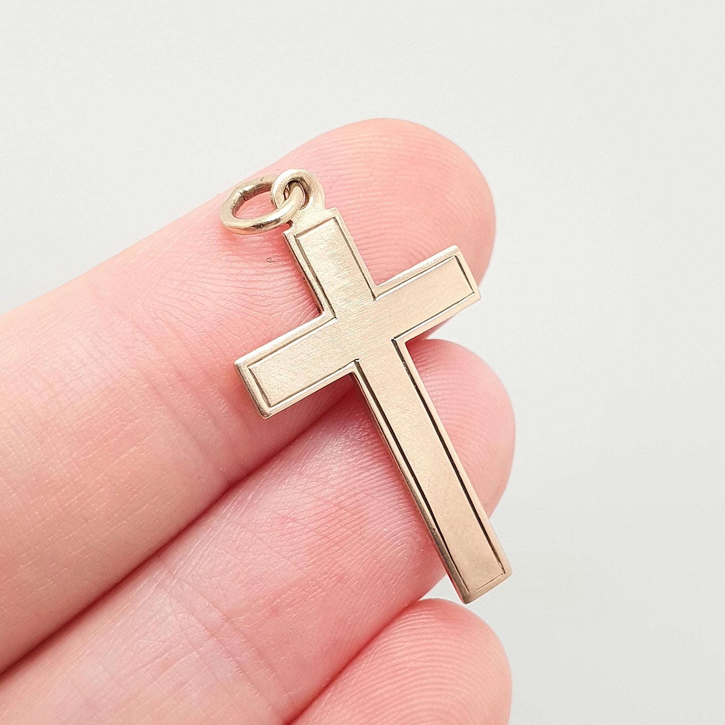 Antique 9ct 9k Rose Gold Crucifix Necklace Cross Pendant Plain Smooth Cruciform Solid 375 Vintage Womens Mens Jewellery Jewelry