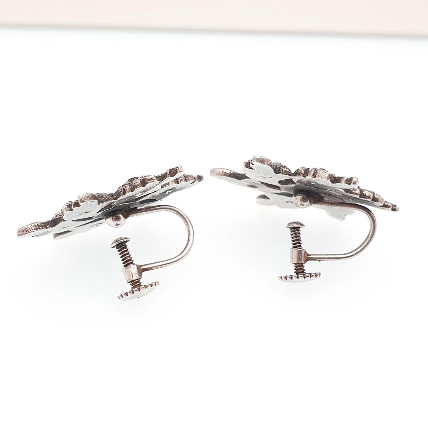 Antique Victorian Sterling Silver Diamond Paste Spiral Earrings Snowflake Flower Rare Vintage 1800s Jewelry