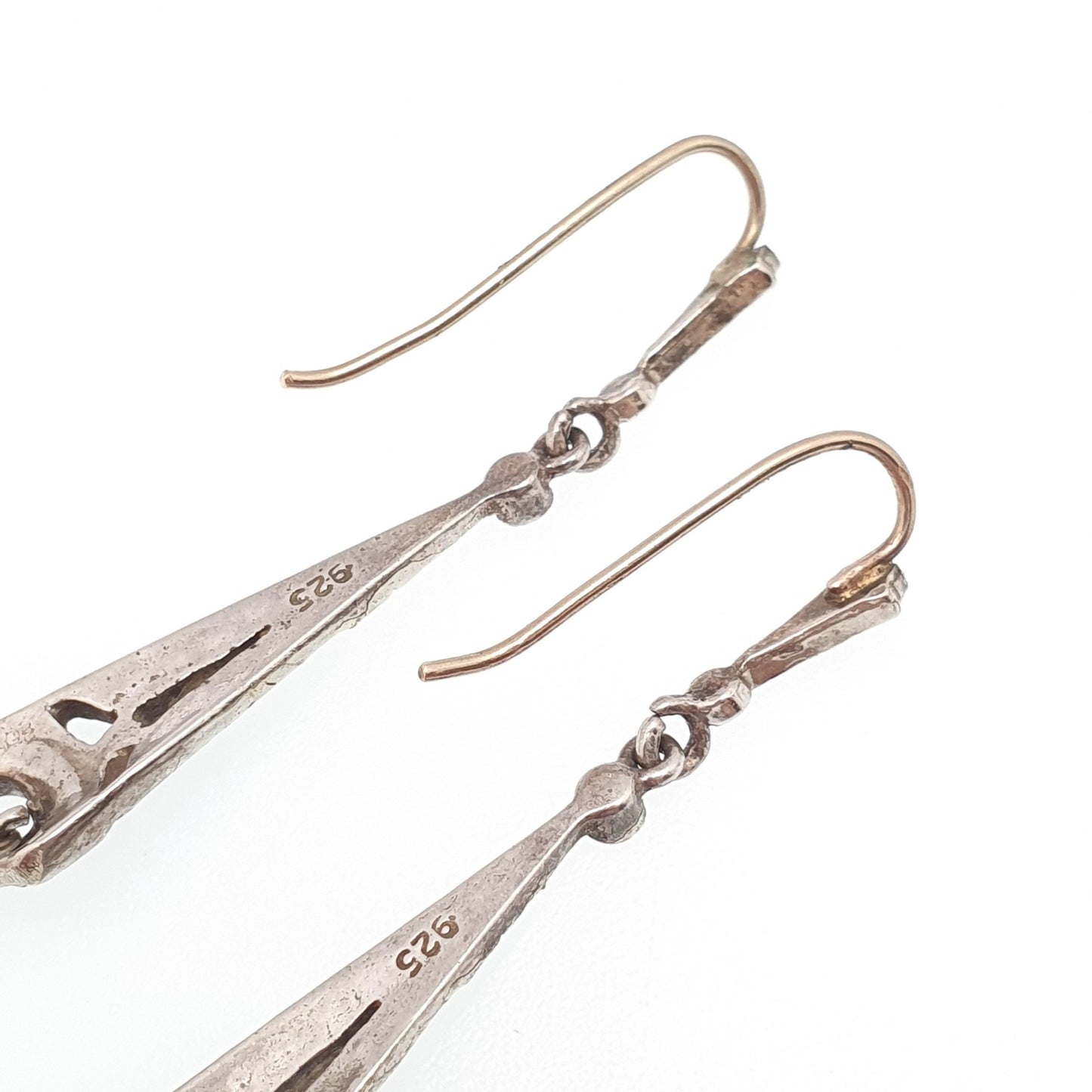 Antique 9ct Gold Pearl Earrings Sterling Silver Diamond Paste Hook Hanging Cultured Dangle Drop Jewelry Jewellery