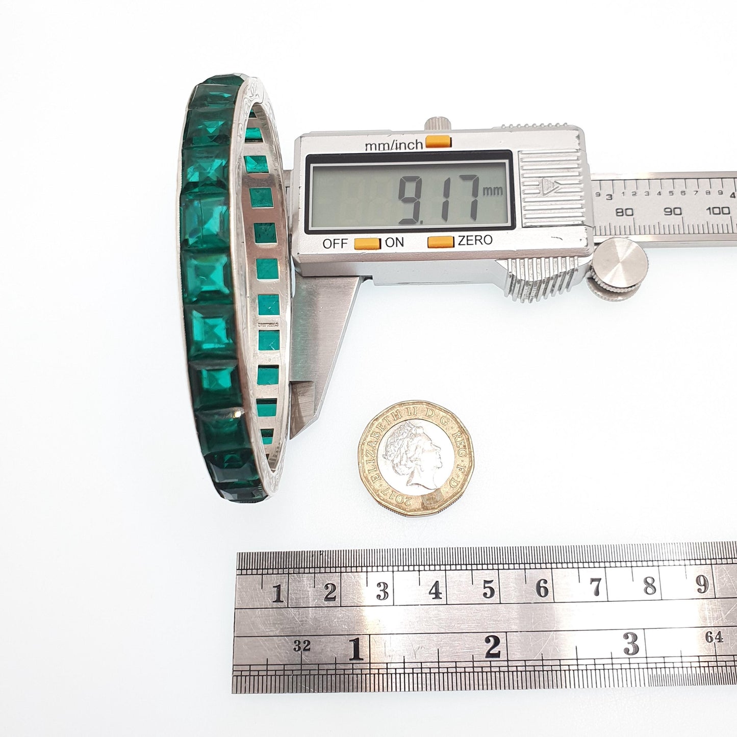 Antique Sterling Silver Emerald Paste Bangle Snap Bracelet Channel Set Art Deco Vintage 1920s 27.36g Womens Jewelry Jewellery