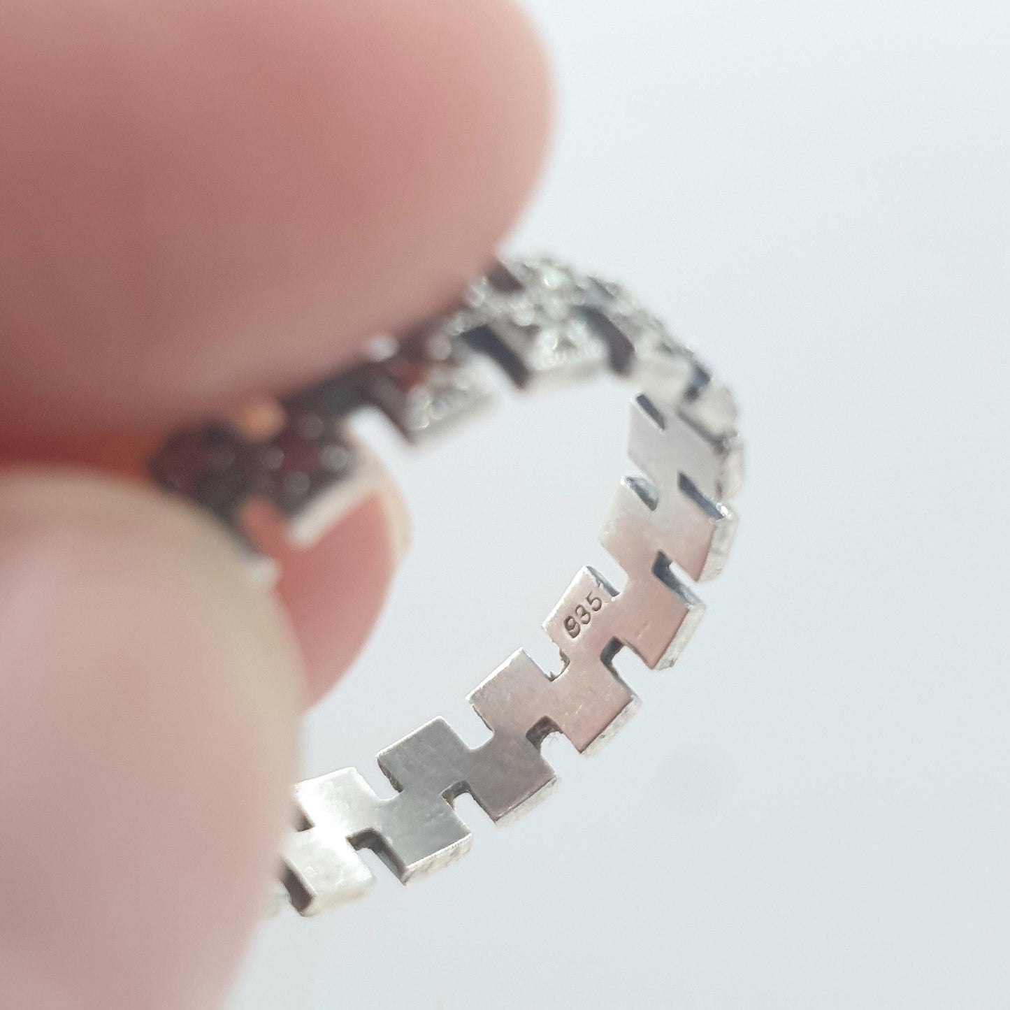 Antique Art Deco Solid Silver Marcasite Eternity Ring Stepped Flapper 1920s Unisex Womens Jewelry Jewellery