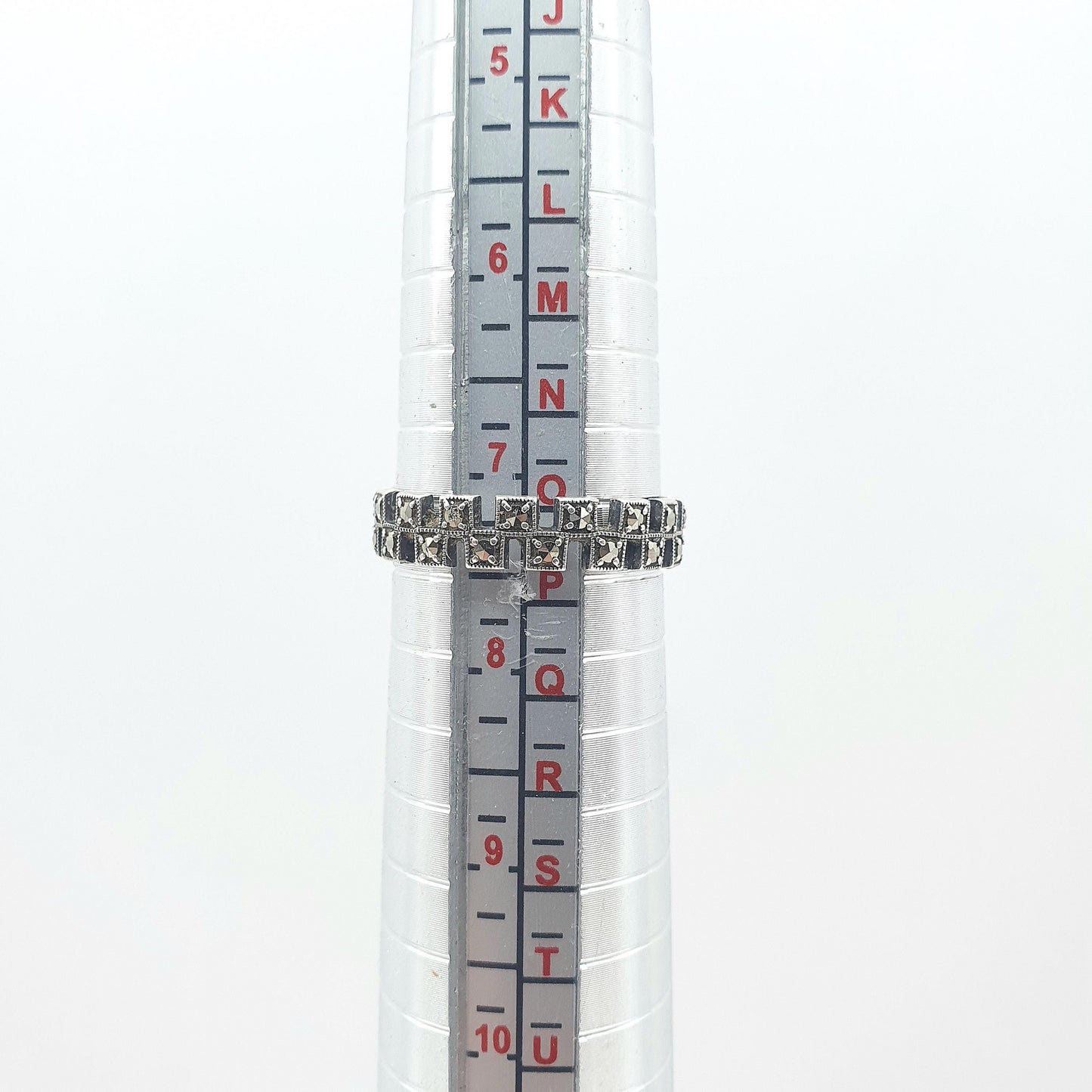 Antique Art Deco Solid Silver Marcasite Eternity Ring Stepped Flapper 1920s Unisex Womens Jewelry Jewellery