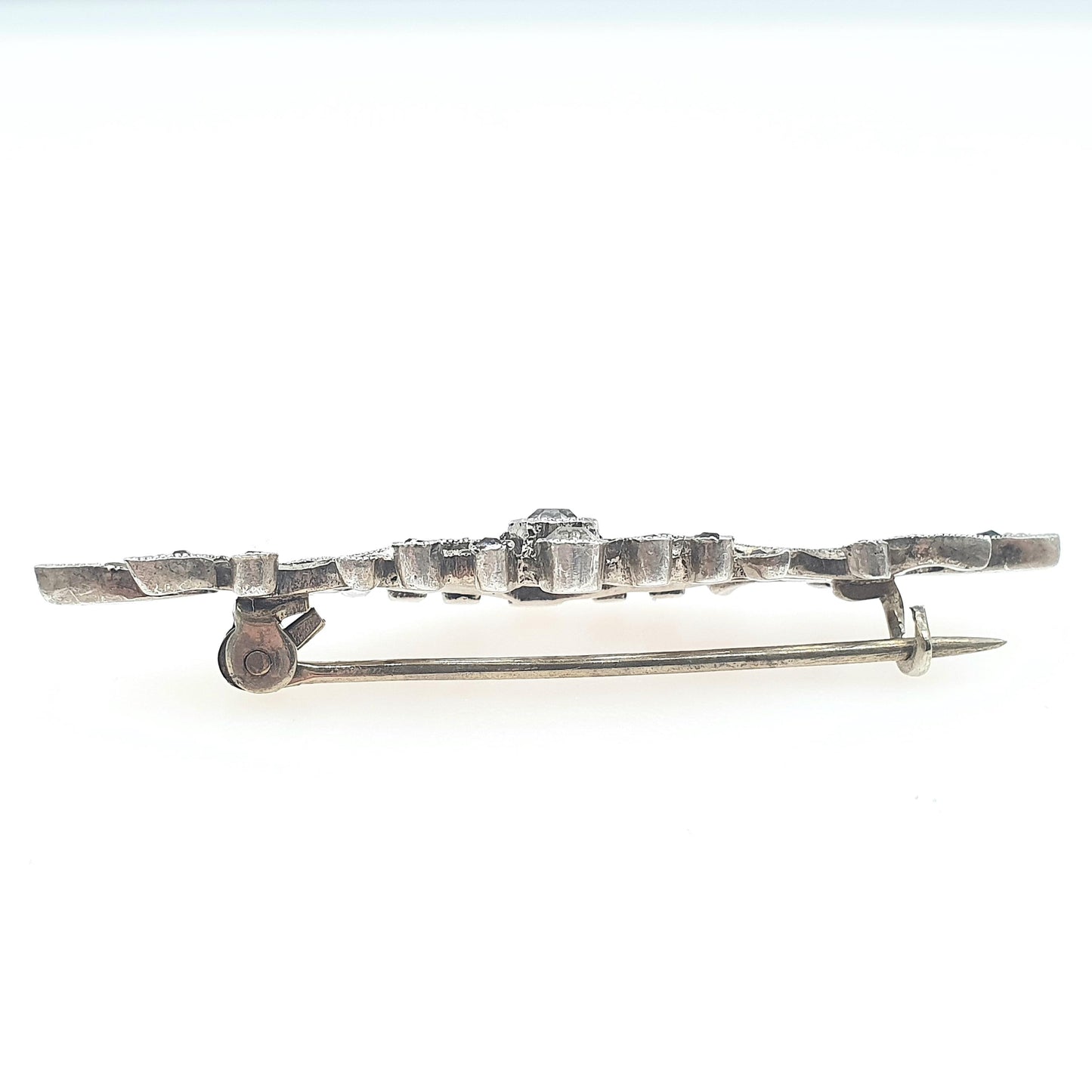 Antique Victorian Solid Silver Diamond Paste Brooch Art Nouveau Scroll Foiled Womens Unisex Jewelry Jewellery