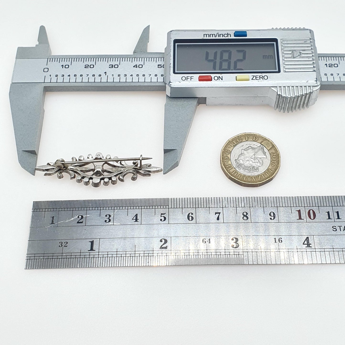 Antique Victorian Solid Silver Diamond Paste Brooch Art Nouveau Scroll Foiled Womens Unisex Jewelry Jewellery