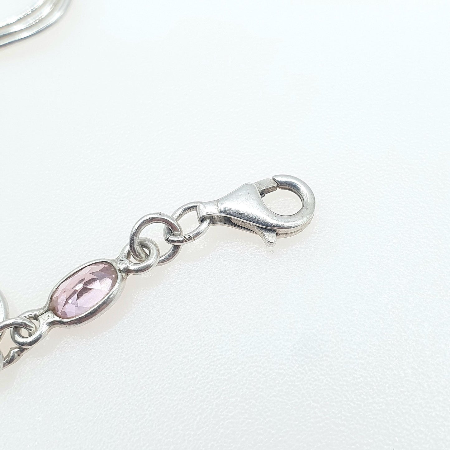 Vintage Sterling Silver Pink CZ Bracelet Wave Link Modernist Oval Cut Womens Retro Jewelry Jewellery