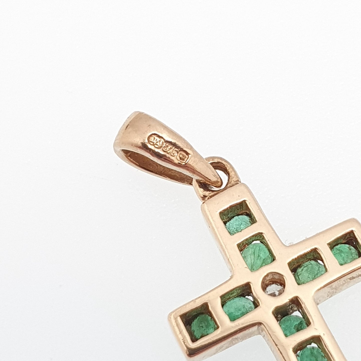 Vintage 9ct Gold Emerald & Diamond Pendant Cross Necklace Crucifix Solid 9kt 9k Genuine Gemstone Jewelry Jewellery