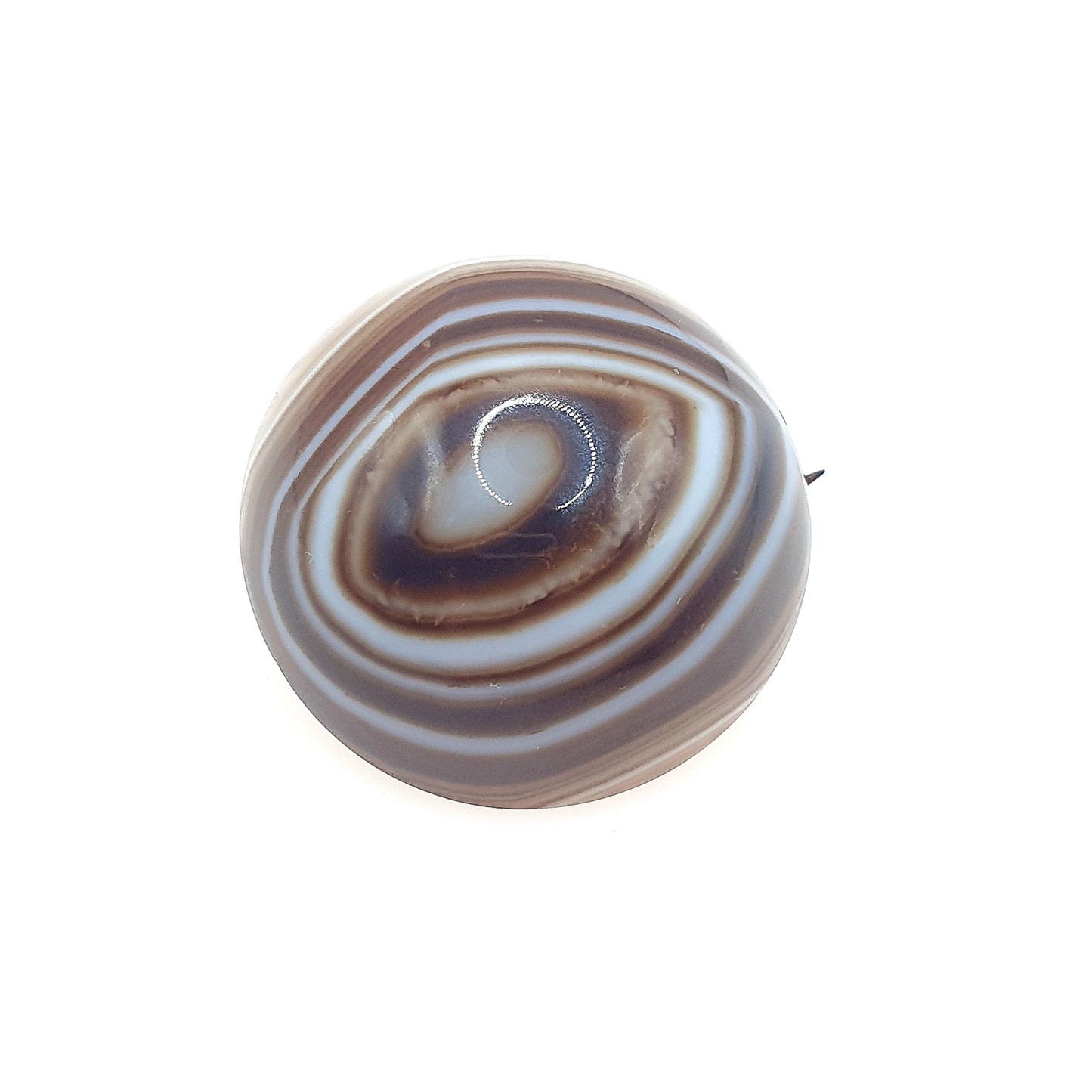 Antique Victorian Banded Agate Brooch Striped Quartz Brown and White Large Cabochon  Unisex Jewelry Womens Ladies Jewellery