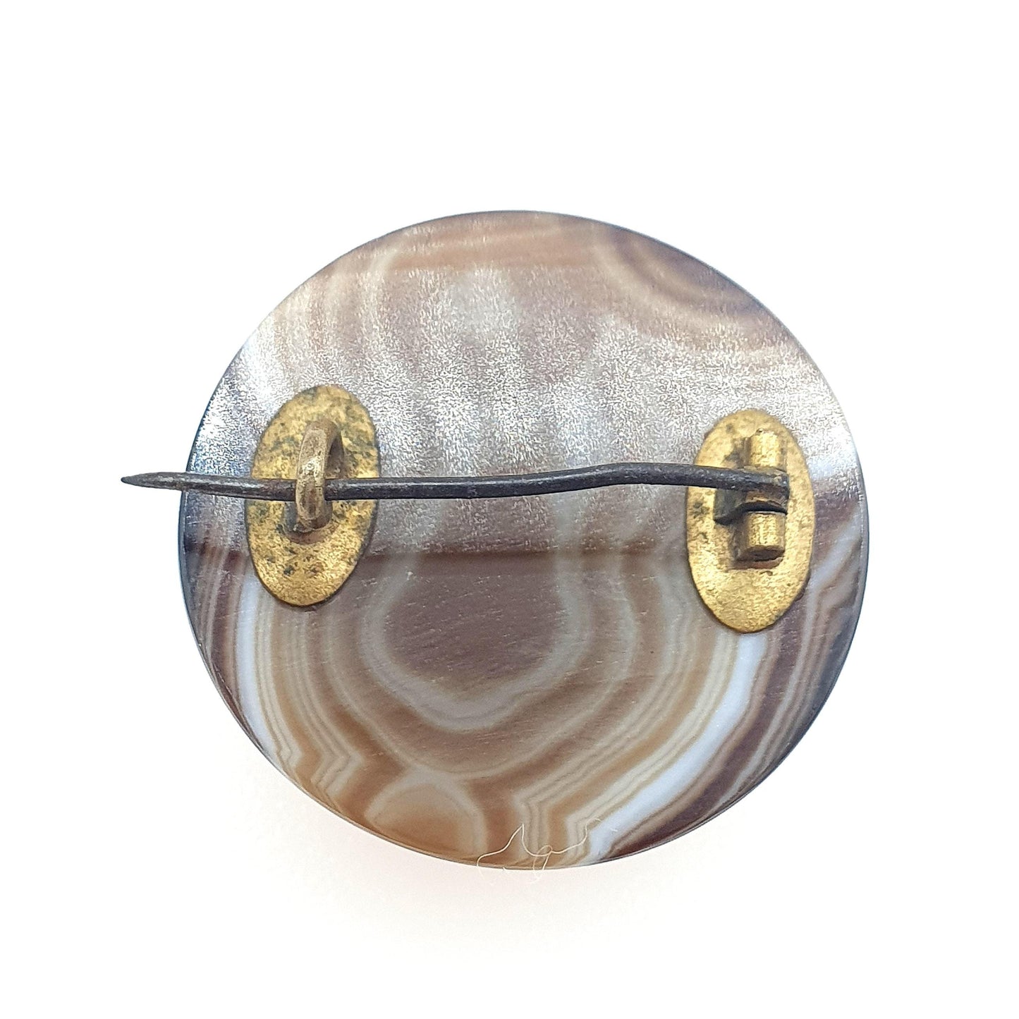 Antique Victorian Banded Agate Brooch Striped Quartz Brown and White Large Cabochon  Unisex Jewelry Womens Ladies Jewellery