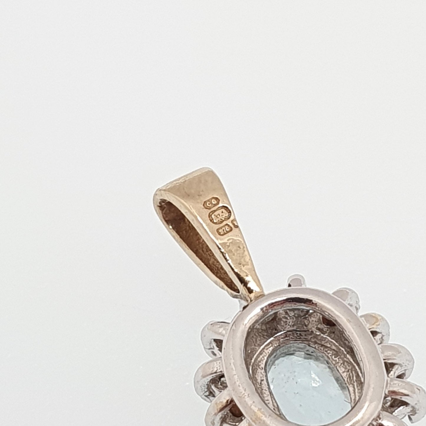 Vintage 9ct 9k Gold Aquamarine & Diamond Necklace Pendant Oval Cut Solid 375 Gemstone Sky Blue Small Womens Jewelry Jewellery