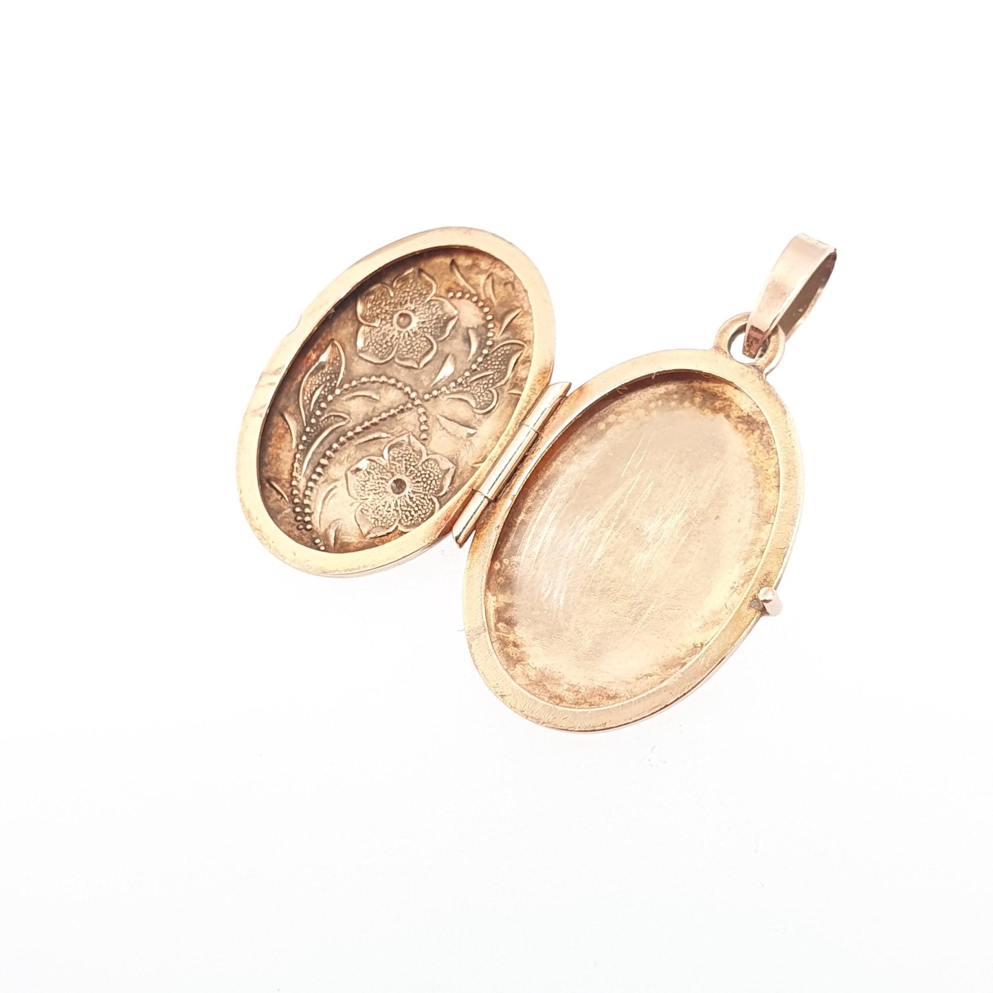 Vintage Solid 9ct 9k Gold Locket Oval All 375 9 Carat Gold Flower Embossed Necklace Photo Picture Pendant