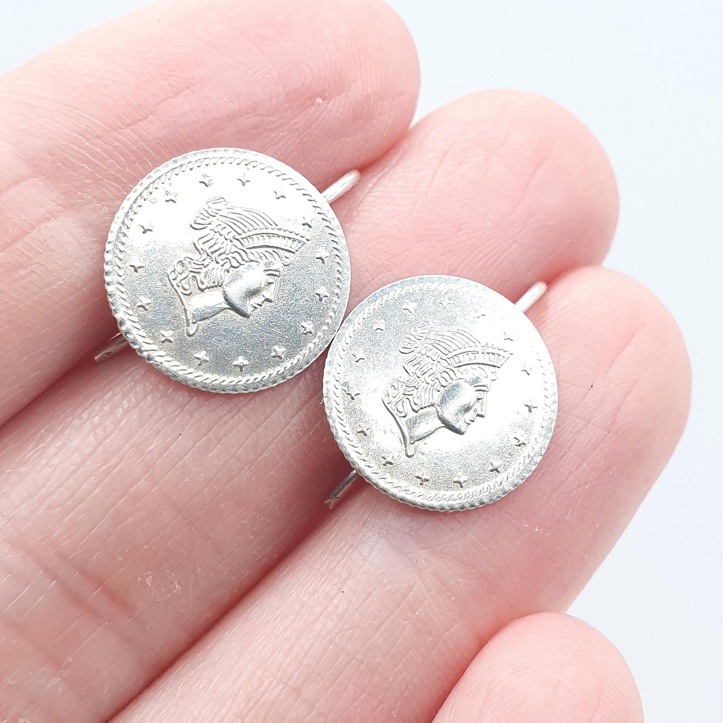 Vintage Solid Silver Coin Hook Earrings Republic of Camala 1 Tallar Currency Tender Jewellery Jewelry Womens Unisex