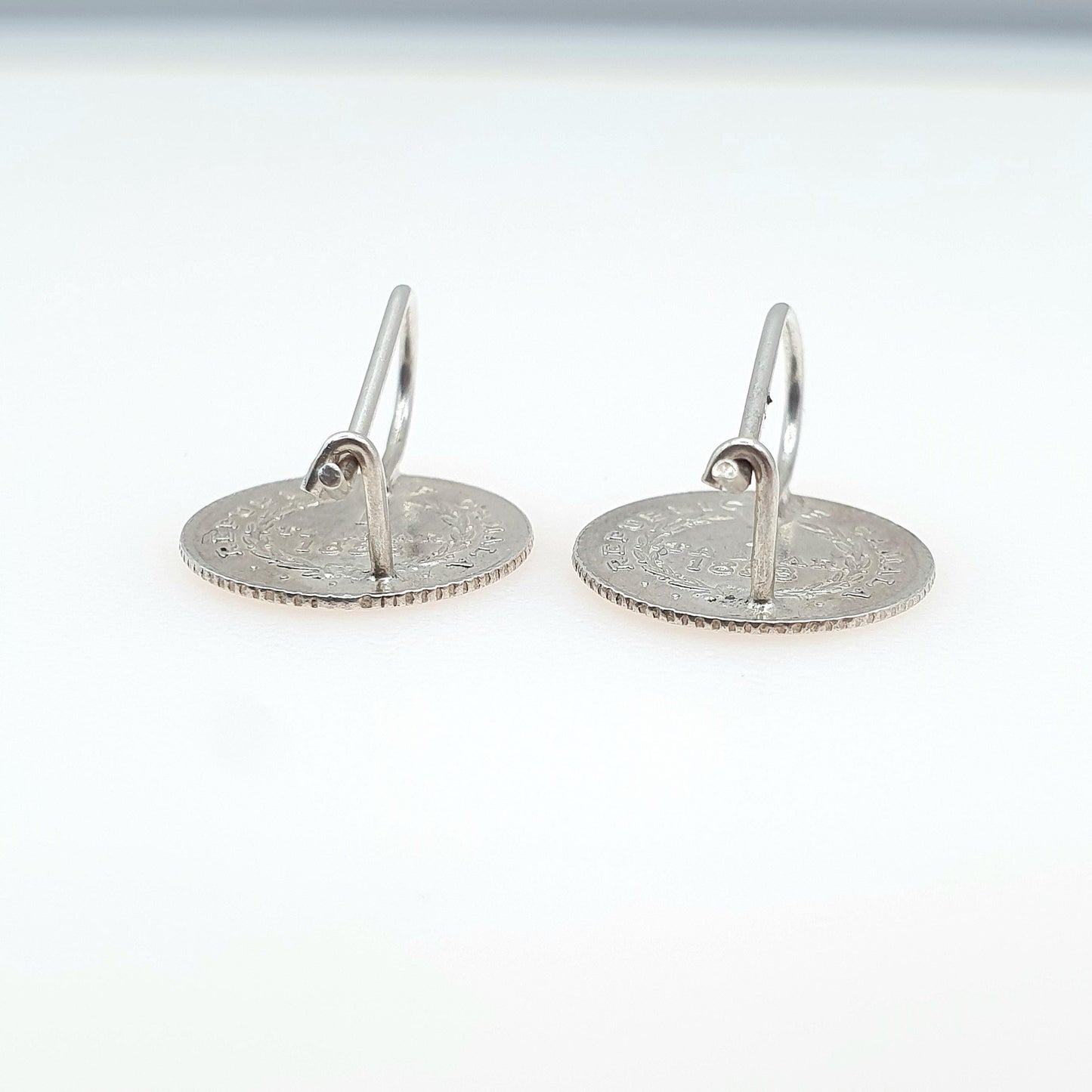 Vintage Solid Silver Coin Hook Earrings Republic of Camala 1 Tallar Currency Tender Jewellery Jewelry Womens Unisex