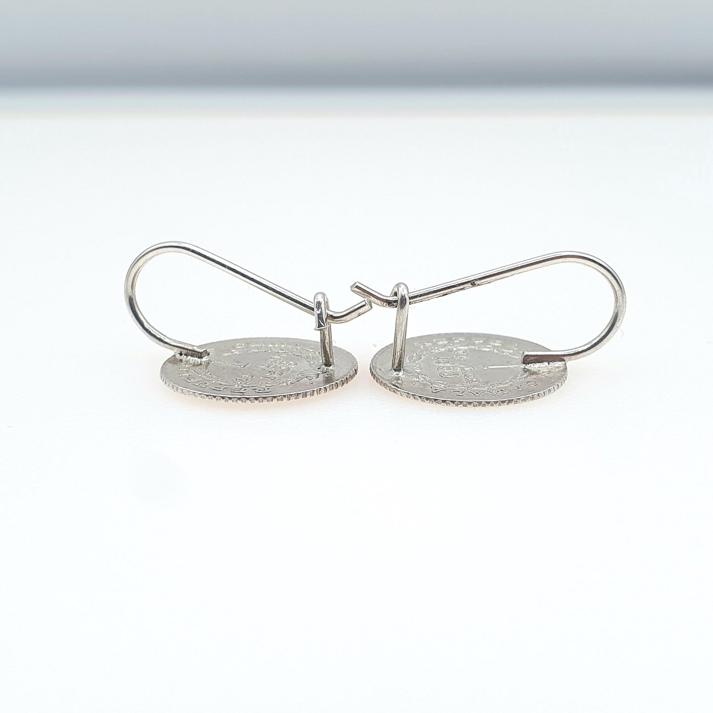 Vintage Solid Silver Coin Hook Earrings Republic of Camala 1 Tallar Currency Tender Jewellery Jewelry Womens Unisex
