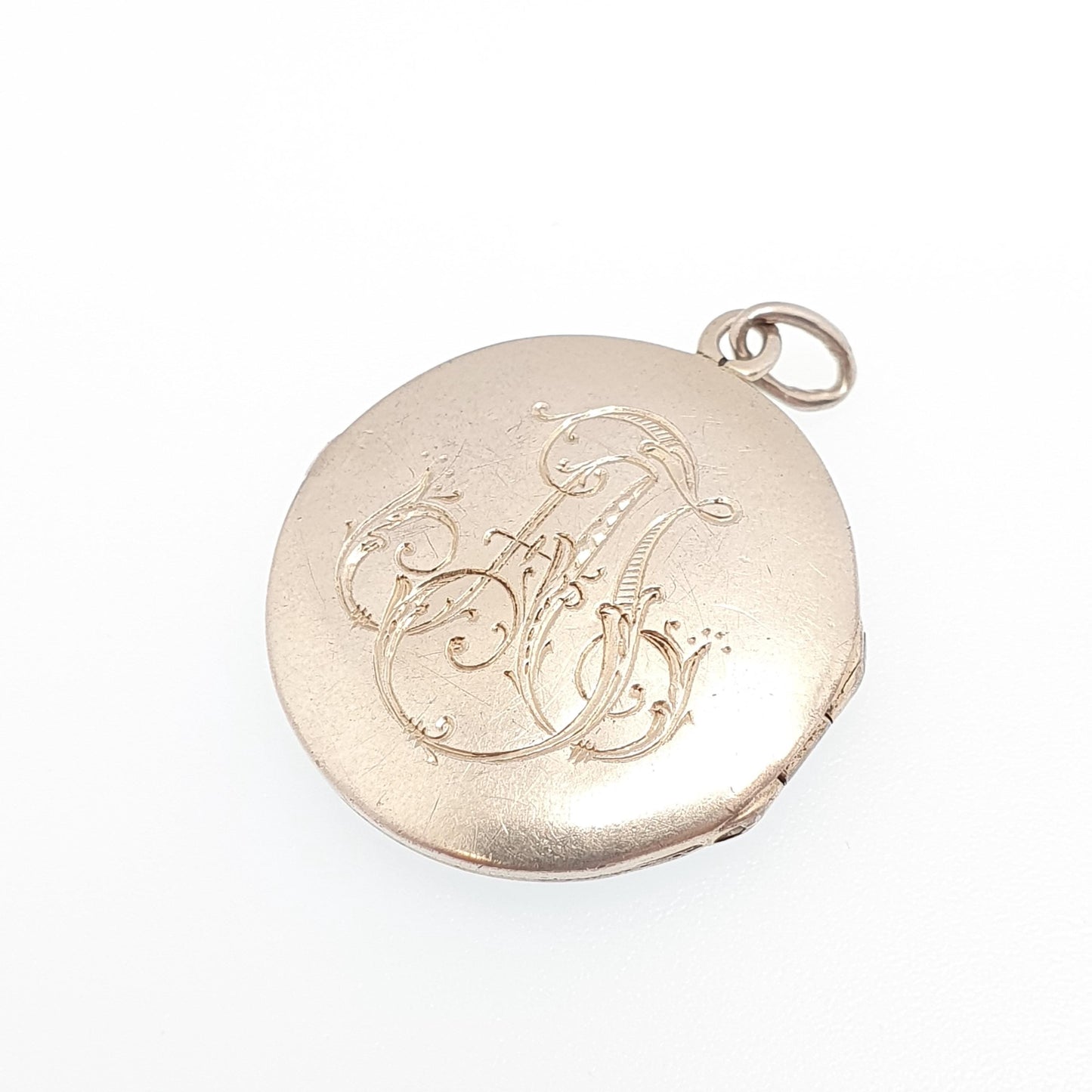 Antique Guilloche Enamel Solid Silver Locket Edwardian Rose Flower Pendant Round Photo Picture Jewelry Jewelry