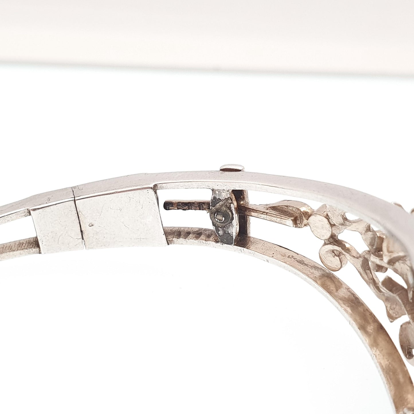 Antique Solid Silver Cats Eye Seed Pearl Bracelet Victorian Bangle Belle Epoque Handmade 19.00g Vintage Jewelry Jewellery