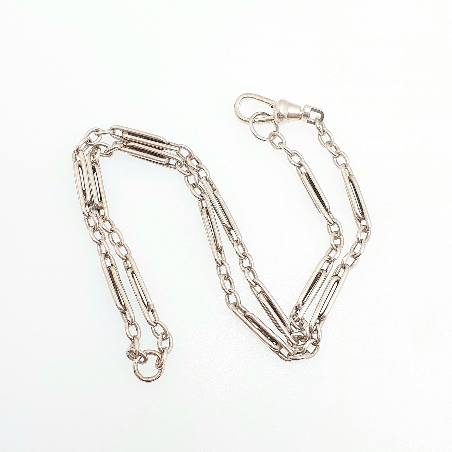 Antique Victorian Solid Silver Staple Link Chain Necklace Figaro 43cm 16.9" 16.53g Dog Clip Trombone Paperclip Links Jewellery Jewelry