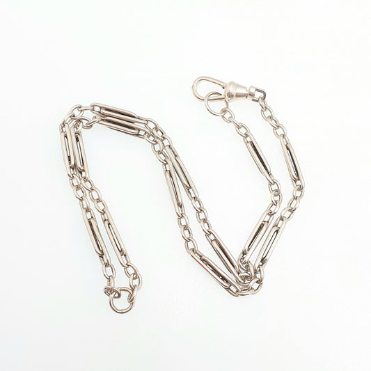 Antique Victorian Solid Silver Staple Link Chain Necklace Figaro 43cm 16.9" 16.53g Dog Clip Trombone Paperclip Links Jewellery Jewelry