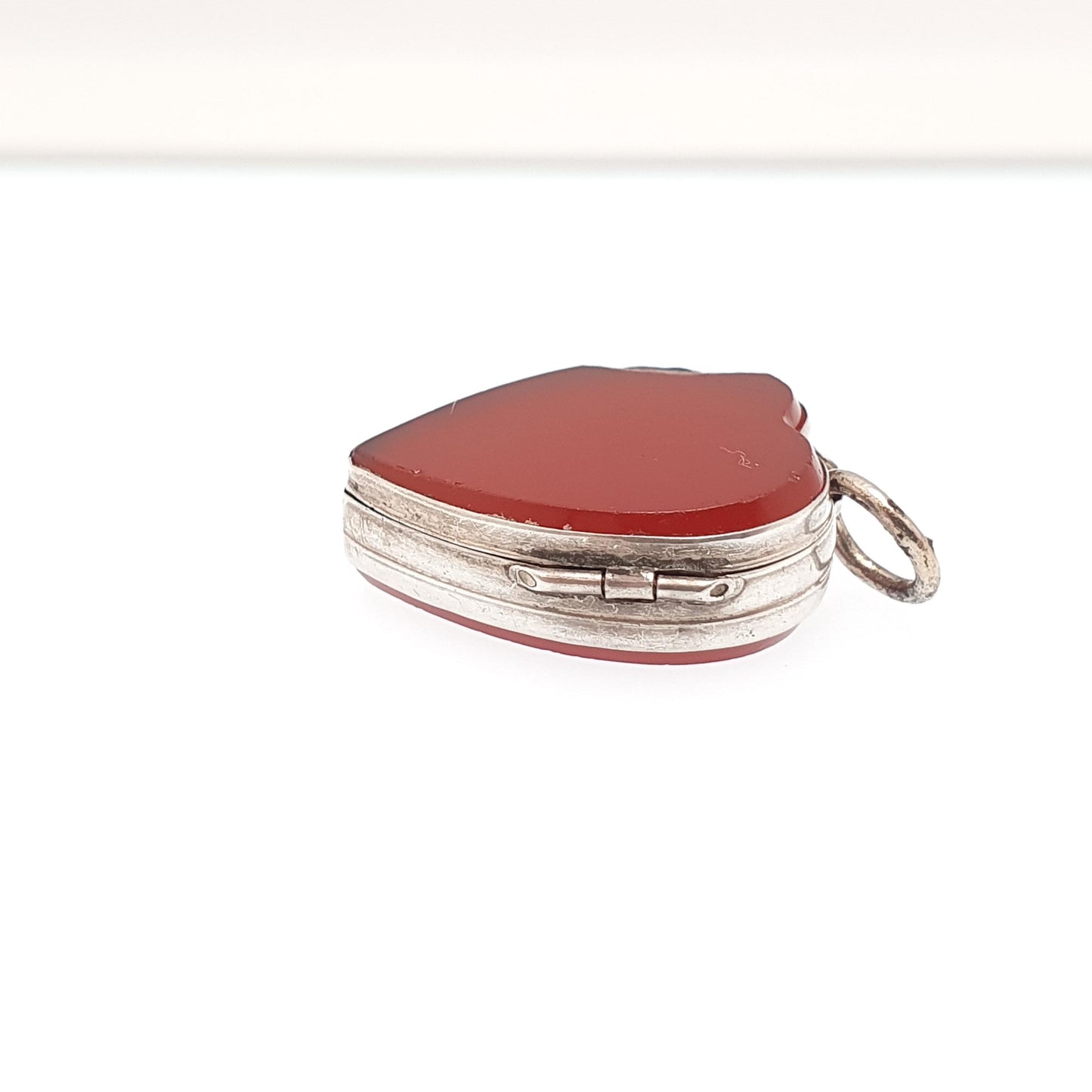 Antique Victorian Solid Silver Agate Locket Heart Pendant Necklace Genuine Gemstone Vintage Jewelry Jewellery