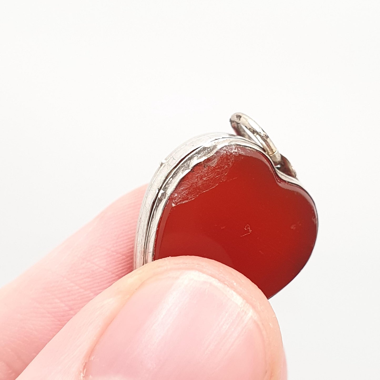 Antique Victorian Solid Silver Agate Locket Heart Pendant Necklace Genuine Gemstone Vintage Jewelry Jewellery