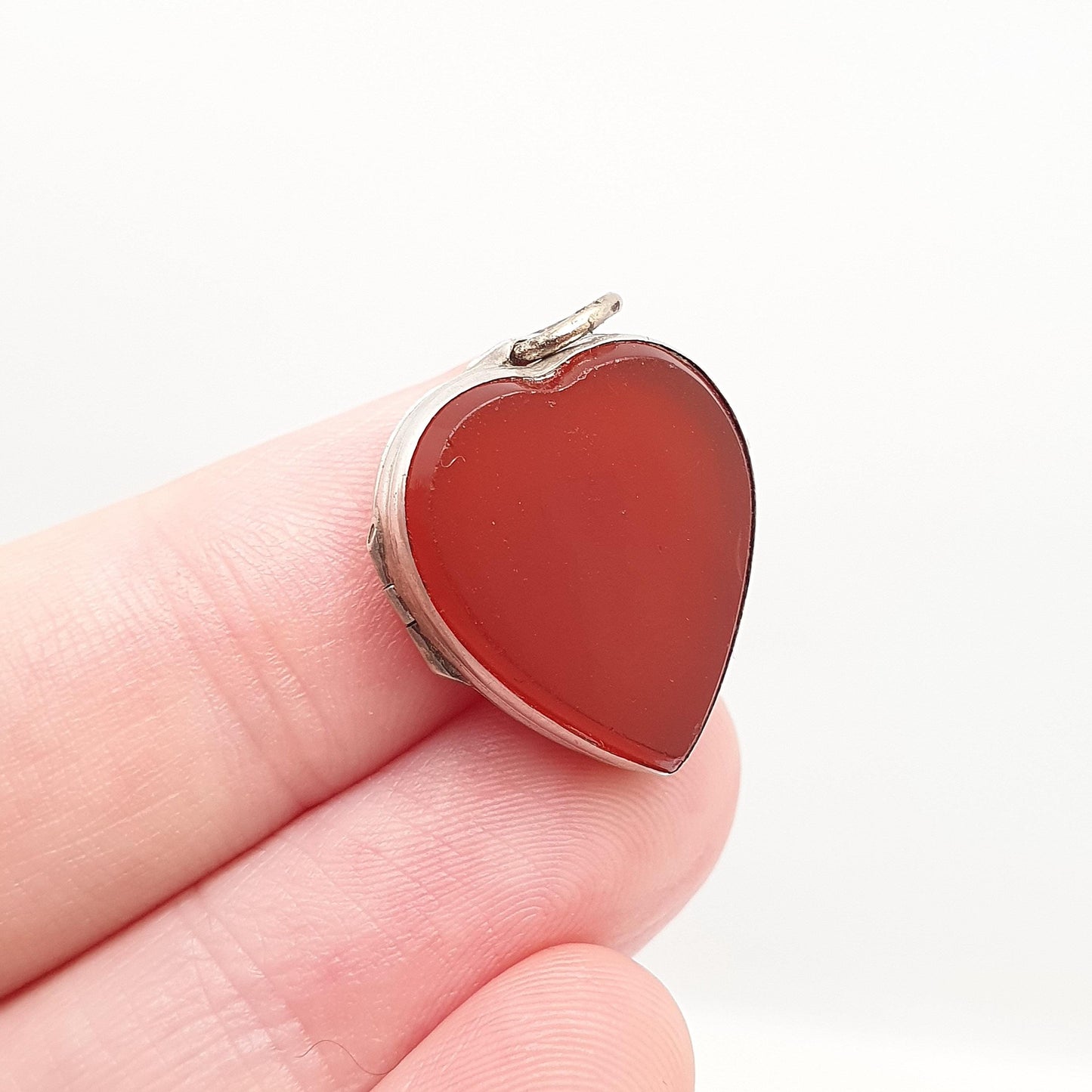 Antique Victorian Solid Silver Agate Locket Heart Pendant Necklace Genuine Gemstone Vintage Jewelry Jewellery