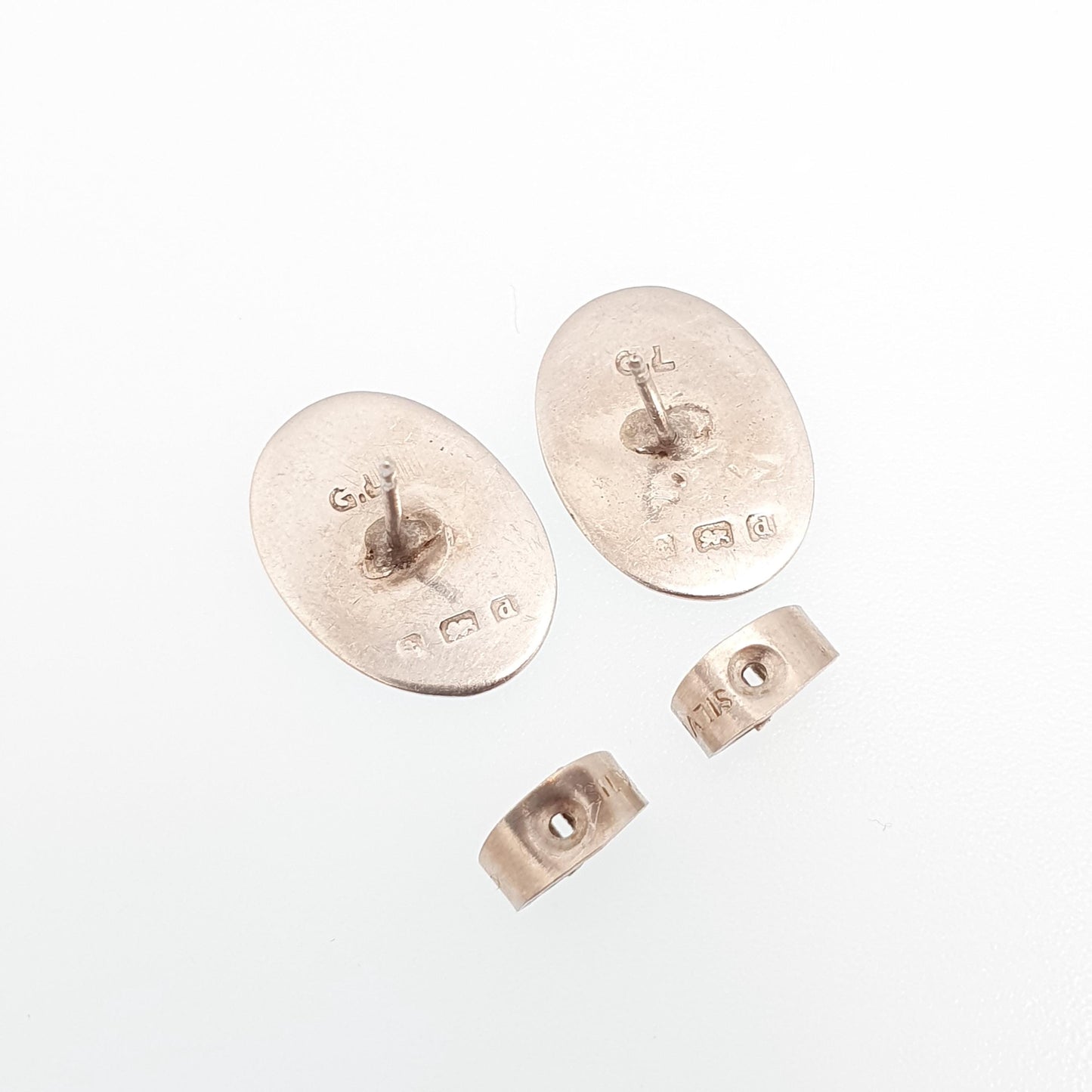 Antique Sterling Silver Buckle Stud Earrings 1903 Hallmark Genuine Edwardian Love Fidelity Womens Vintage Jewelry Jewellery