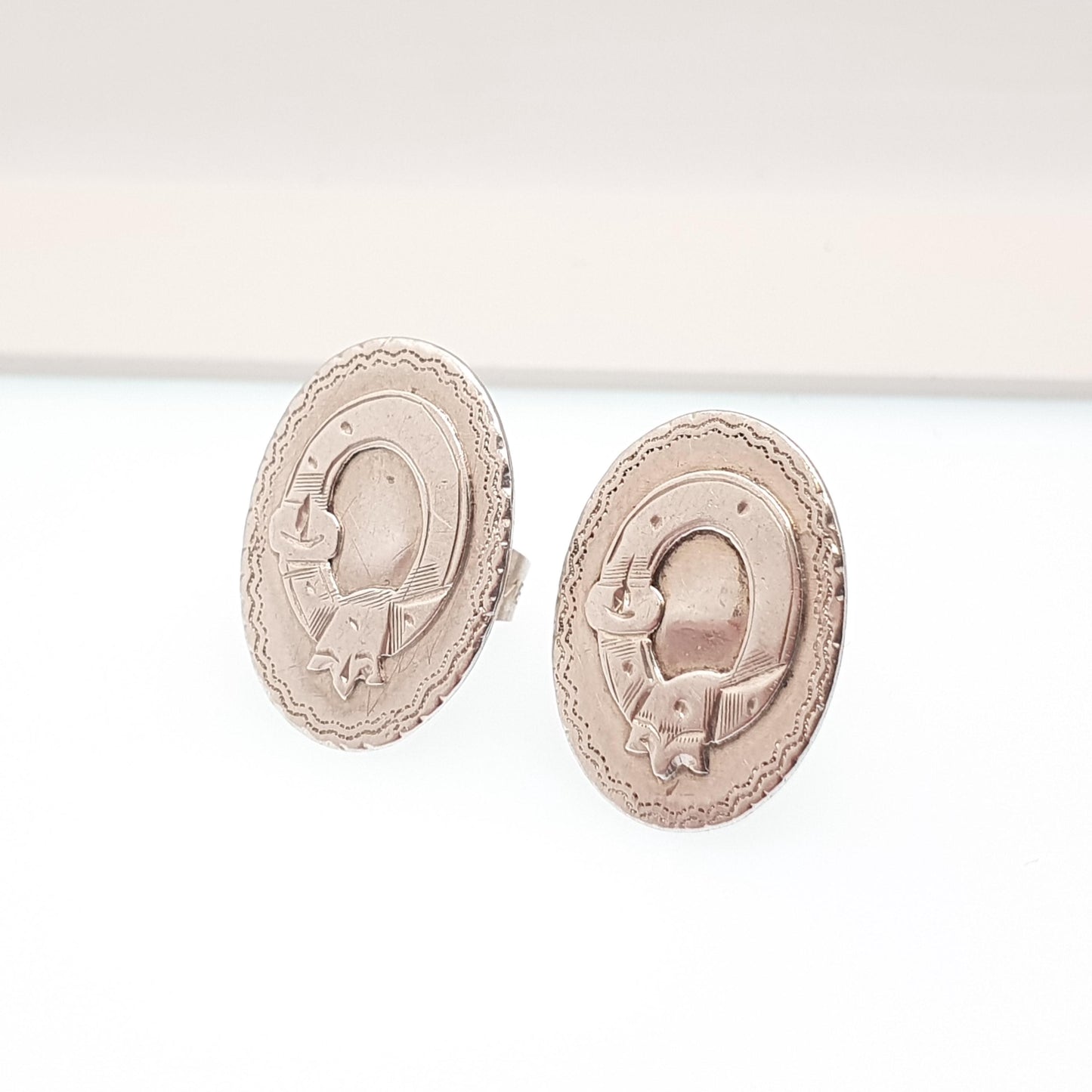 Antique Sterling Silver Buckle Stud Earrings 1903 Hallmark Genuine Edwardian Love Fidelity Womens Vintage Jewelry Jewellery