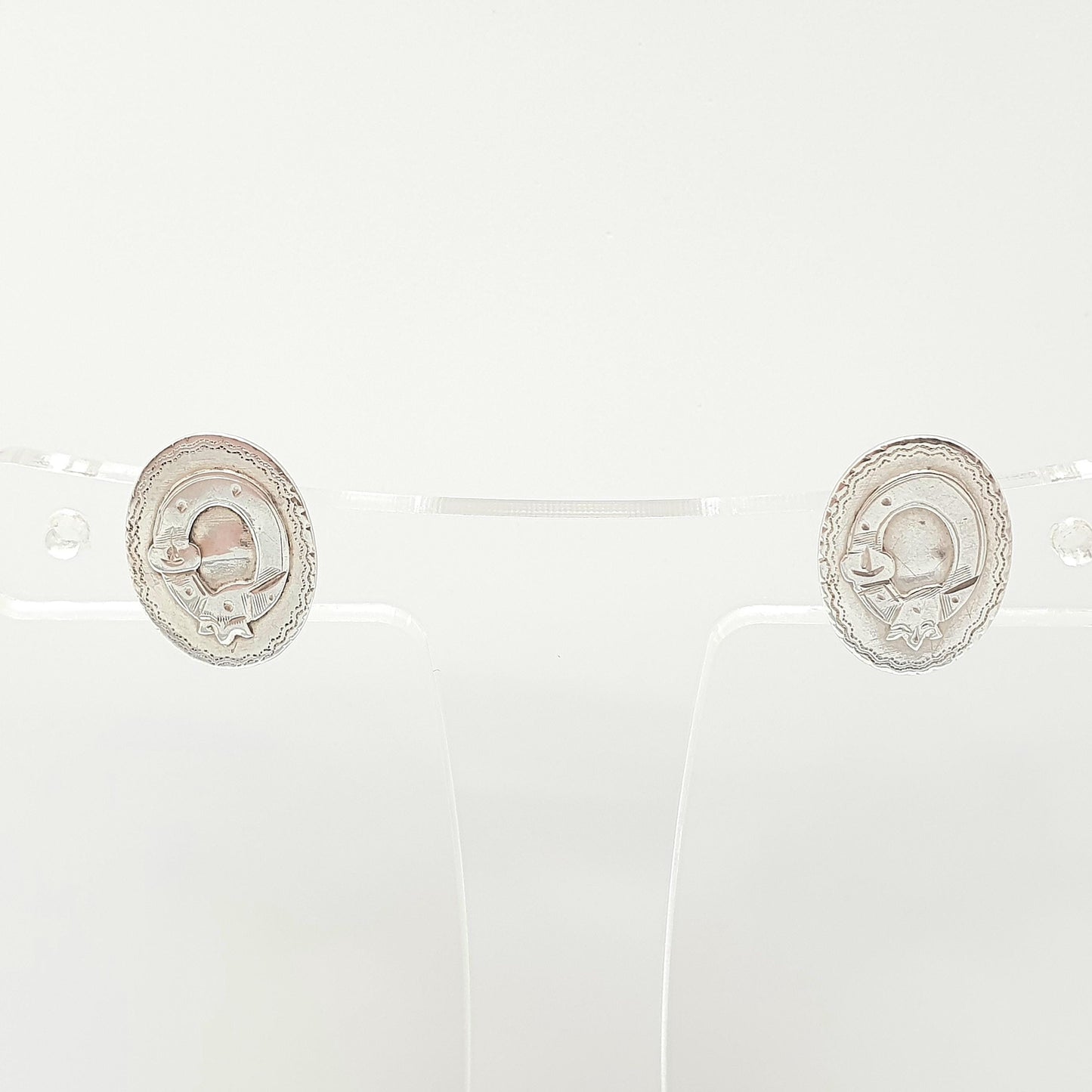 Antique Sterling Silver Buckle Stud Earrings 1903 Hallmark Genuine Edwardian Love Fidelity Womens Vintage Jewelry Jewellery