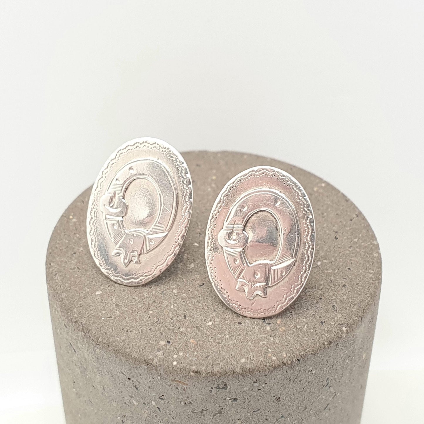 Antique Sterling Silver Buckle Stud Earrings 1903 Hallmark Genuine Edwardian Love Fidelity Womens Vintage Jewelry Jewellery