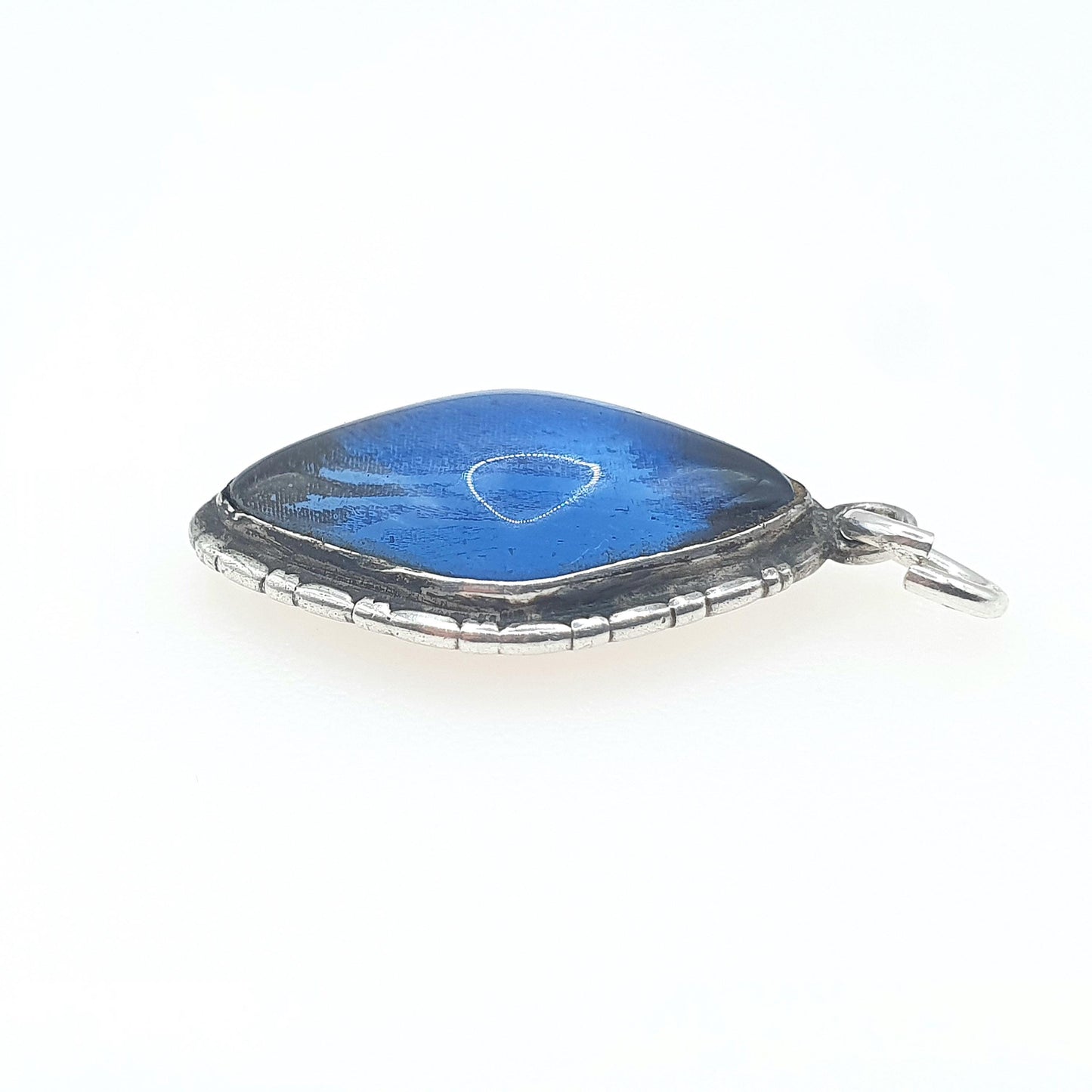 Antique Art Deco Sterling Silver Butterfly Wing Pendant Morpho Blue Kite Shape Insect Bug Womens Necklace Jewelry Jewellery