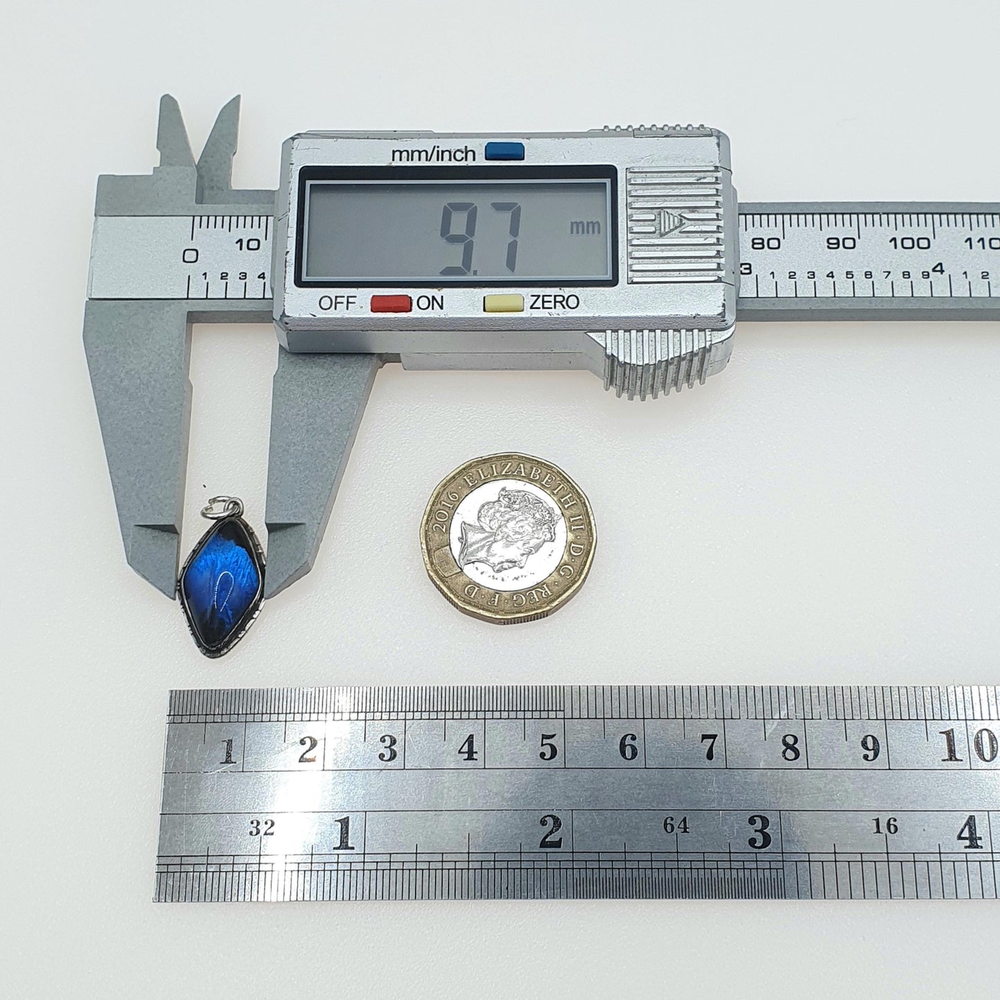 Antique Art Deco Sterling Silver Butterfly Wing Pendant Morpho Blue Kite Shape Insect Bug Womens Necklace Jewelry Jewellery