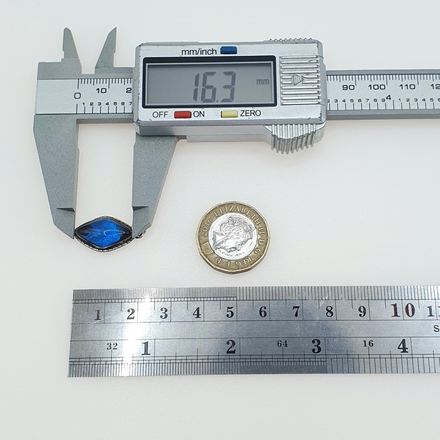 Antique Art Deco Sterling Silver Butterfly Wing Pendant Morpho Blue Kite Shape Insect Bug Womens Necklace Jewelry Jewellery