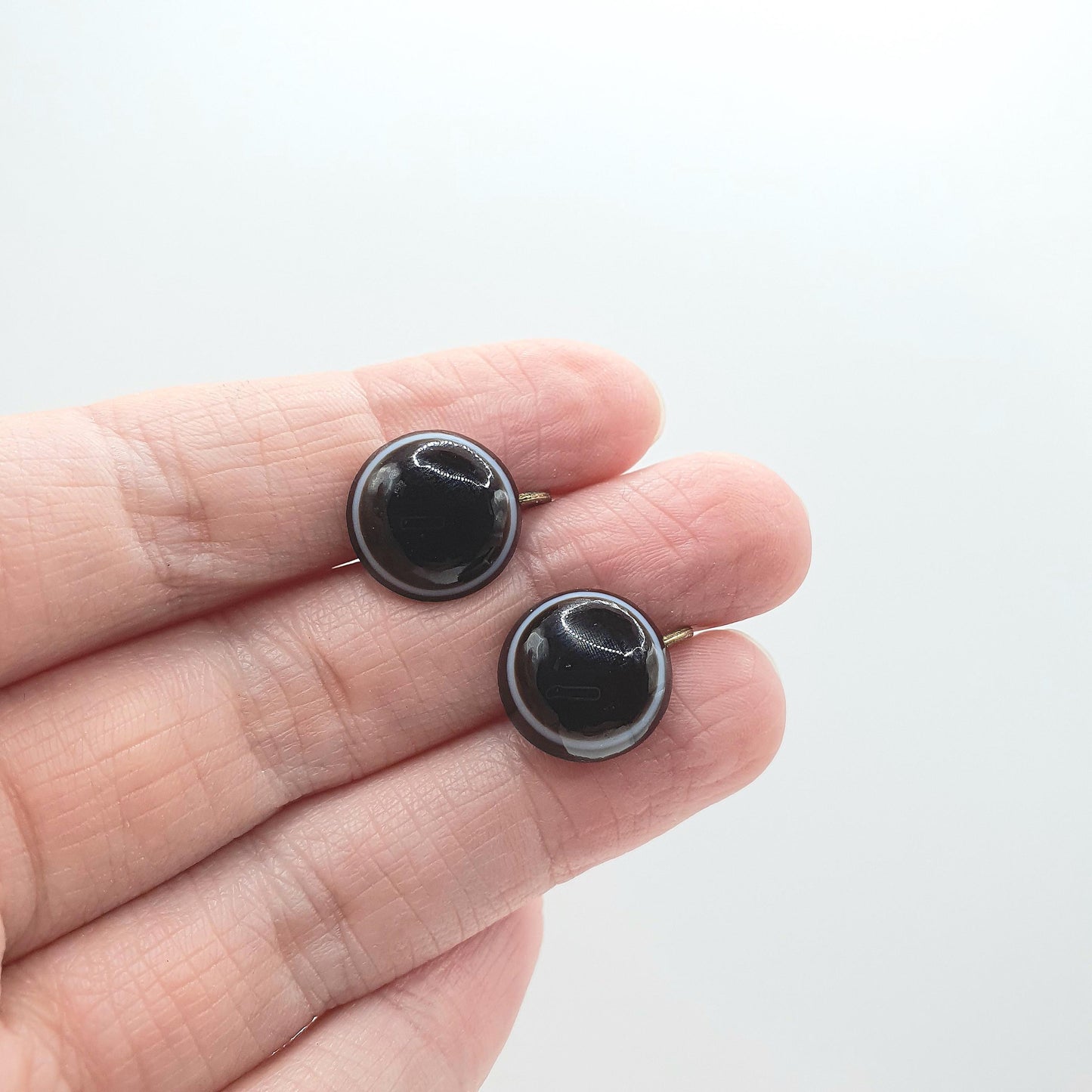 Antique Victorian Bulls Eye Agate Earrings Gold Gilt Genuine Quartz Gemstone Screw Back  Jewelry Jewellery Womens