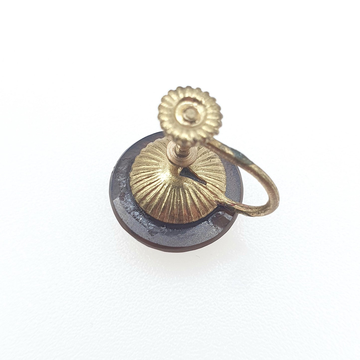 Antique Victorian Bulls Eye Agate Earrings Gold Gilt Genuine Quartz Gemstone Screw Back  Jewelry Jewellery Womens