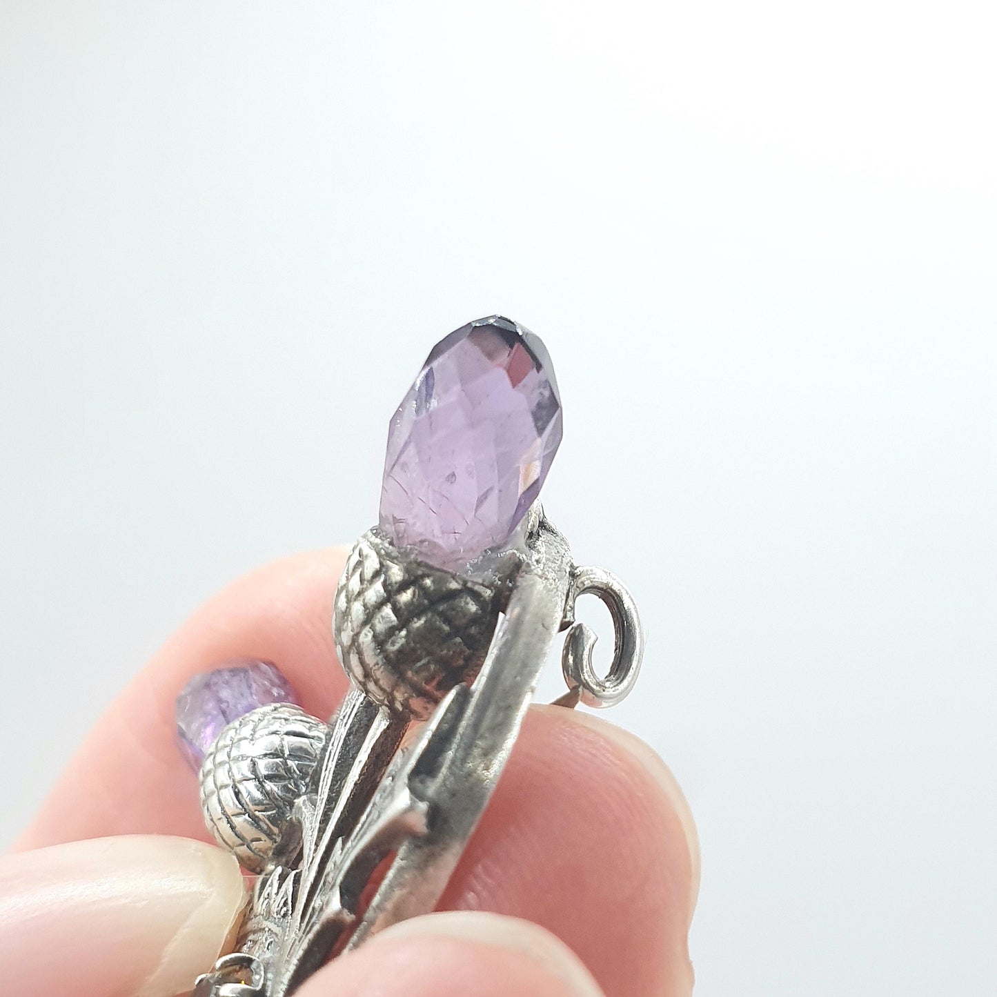 Old Vintage Sterling Silver Amethyst & Citrine Thistle Brooch Scottish Flower Scotland Womens Jewelry Jewellery