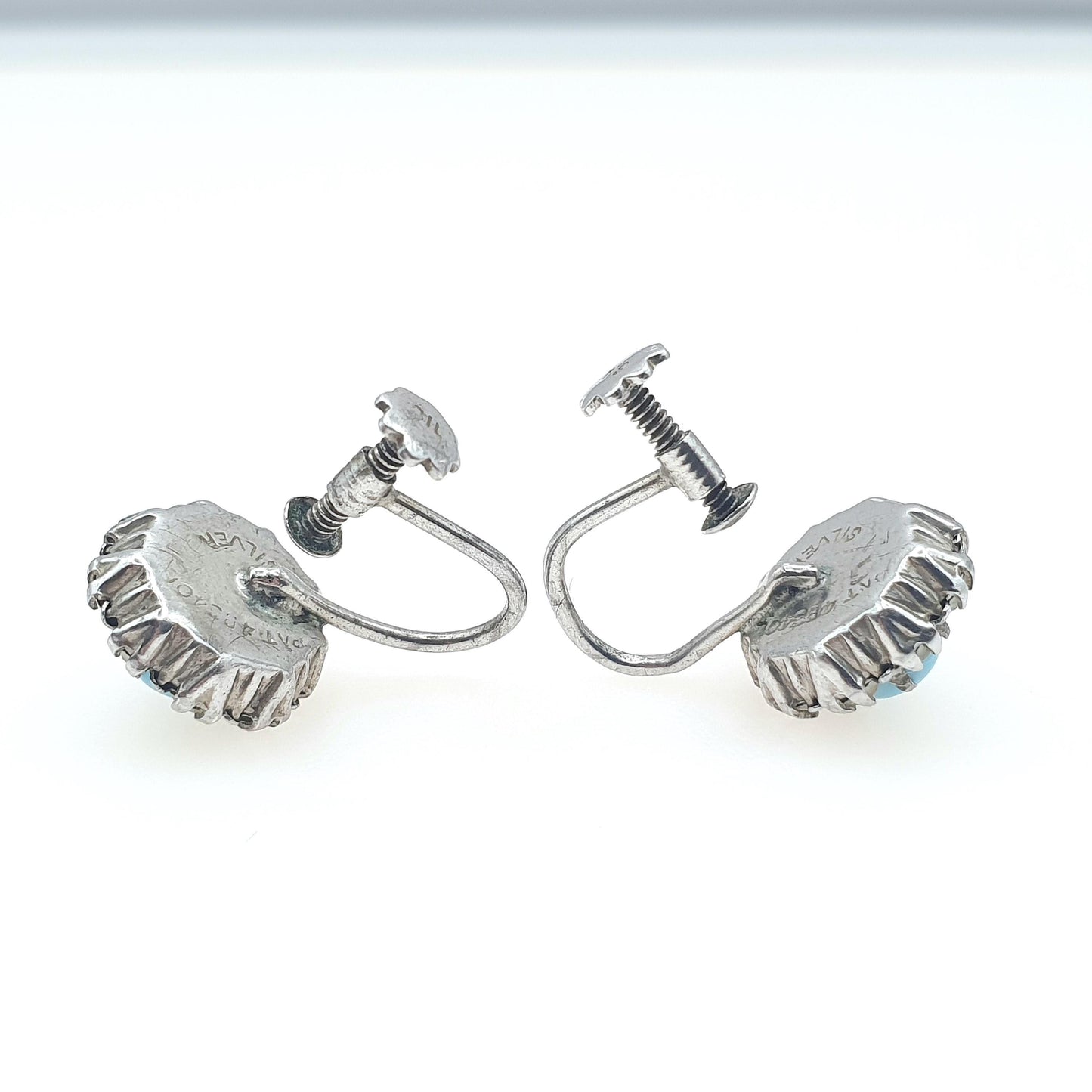 Antique Art Deco Solid Silver Diamond Paste Earrings Cluster Faux Turquoise Sparkly Blue Screw Back Womens Jewelry Jewellery