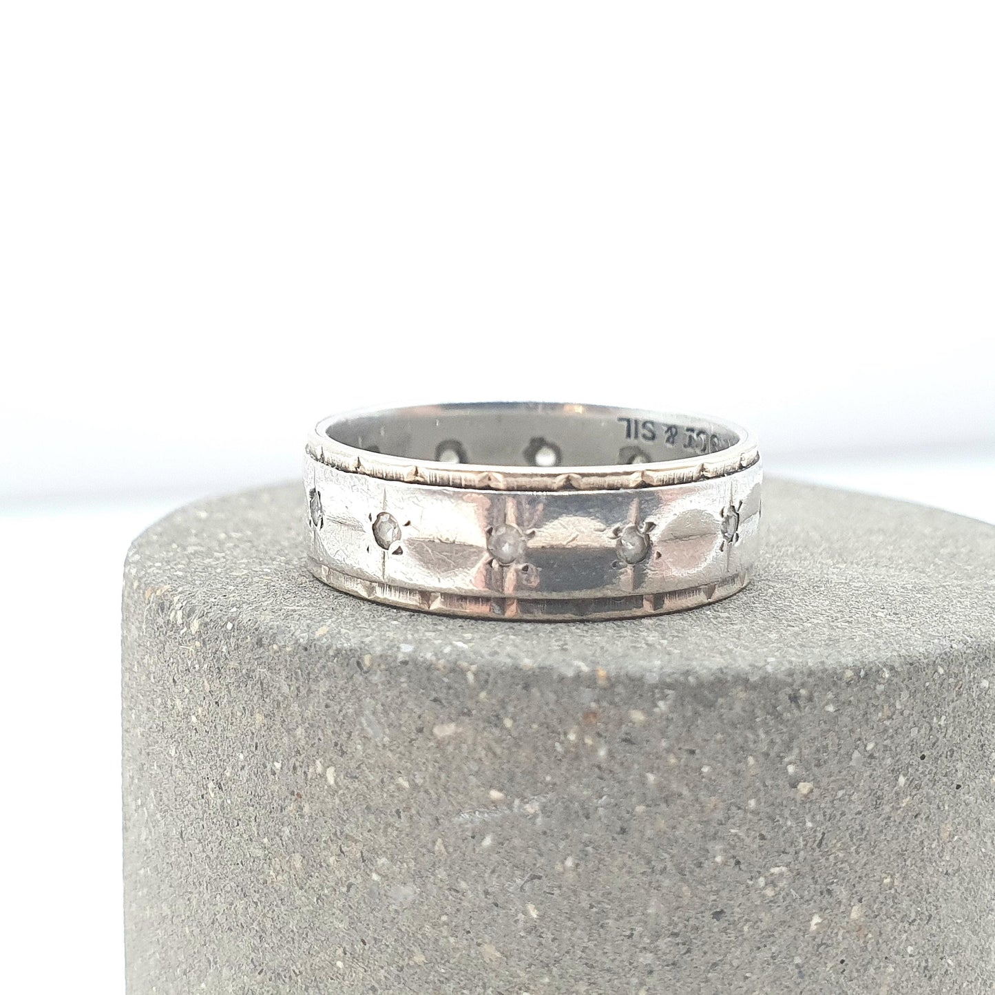 Antique Art Deco 9ct Gold & Silver Eternity Ring White Spinel Art Deco Vintage 1920s Sparkly Womens Unisex Jewelry Jewellery