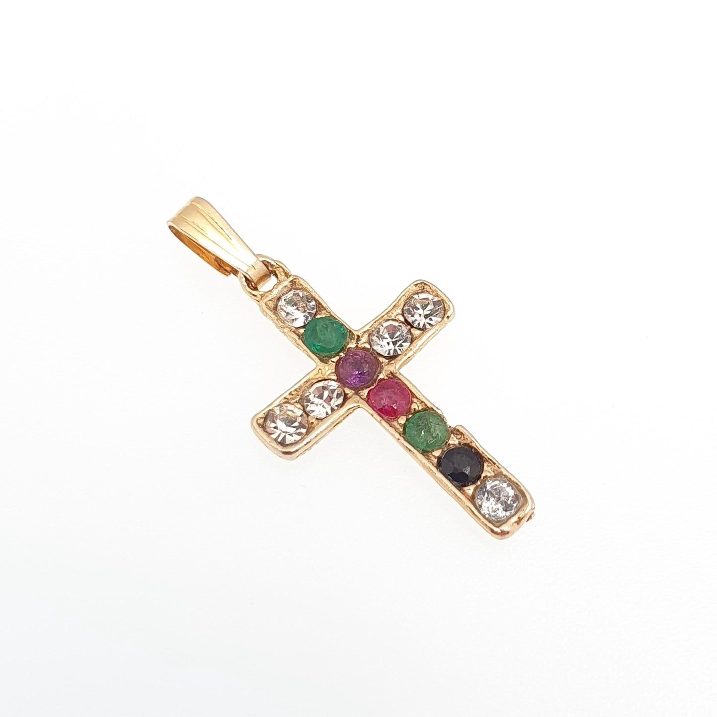 Vintage DEAREST Crucifix Cross Necklace Gold Plate Pendant Genuine Gemstones Mens Womens Jewelry Jewellery